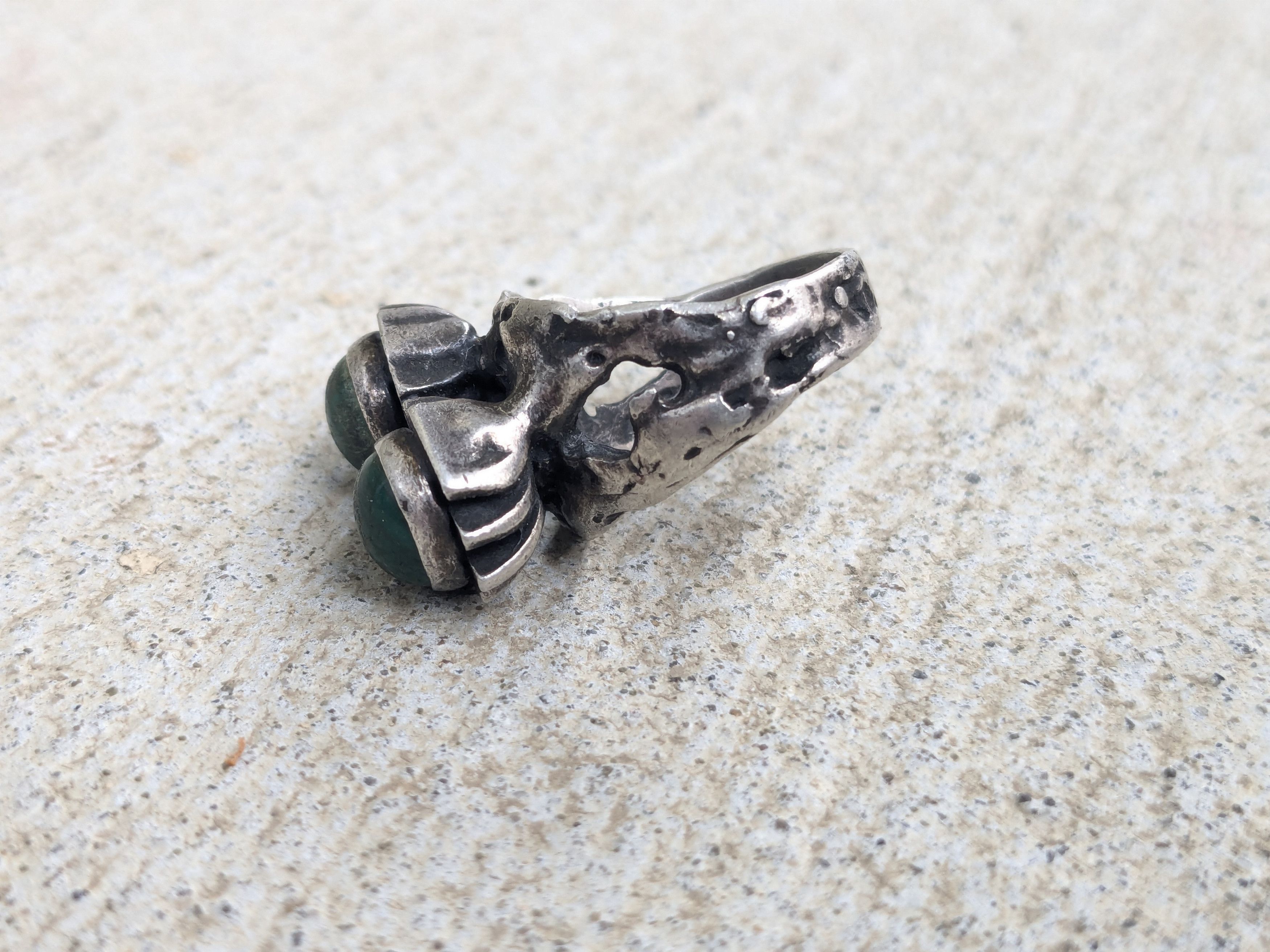 Other Vintage Sterling Silver Ring 7.25 Green Eilat Israel Brutal Size ONE SIZE - 6 Thumbnail
