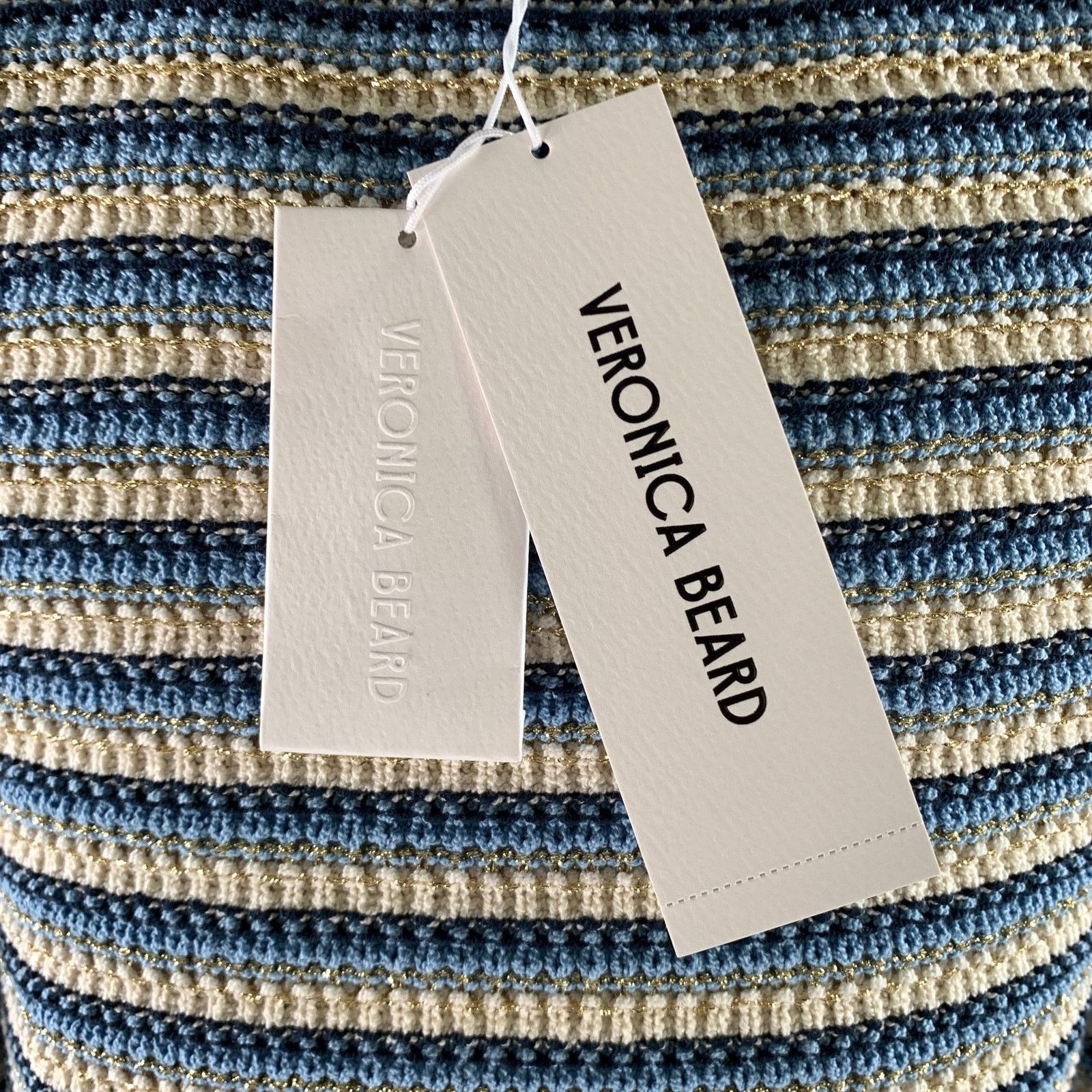 Veronica Beard VERONICA BEARD S Blue White Gold Stripe Cotton Cardigan Size S / US 4 / IT 40 - 5 Thumbnail