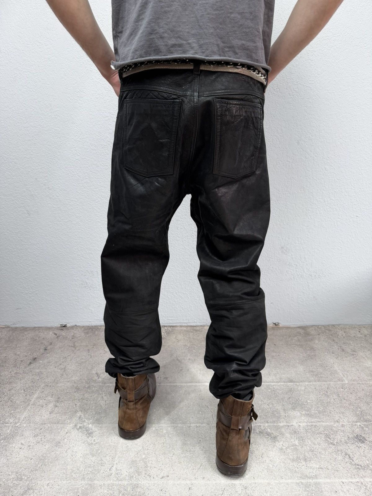 Hedi Slimane 🔥 Vintage Leather Pants 00s Italian Rock Noir Archive Grunge Size US 32 / EU 48 - 3 Thumbnail