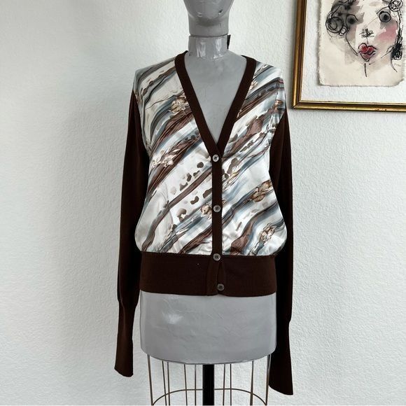 Salvatore Ferragamo × Vintage Salvatore Ferragamo Scarf Front V Neck Knit Cardigan Branded Size L / US 10 / IT 46 - 1 Thumbnail