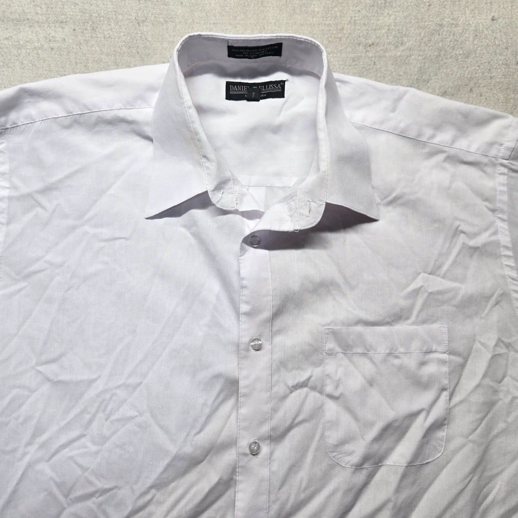 Vintage VINTAGE Daniel Ellissa Dress Shirt Button-Down Solid White 17.5" Neck 36-37" Sleeve Long Adult Mens Shirt Size 46R - 2 Thumbnail