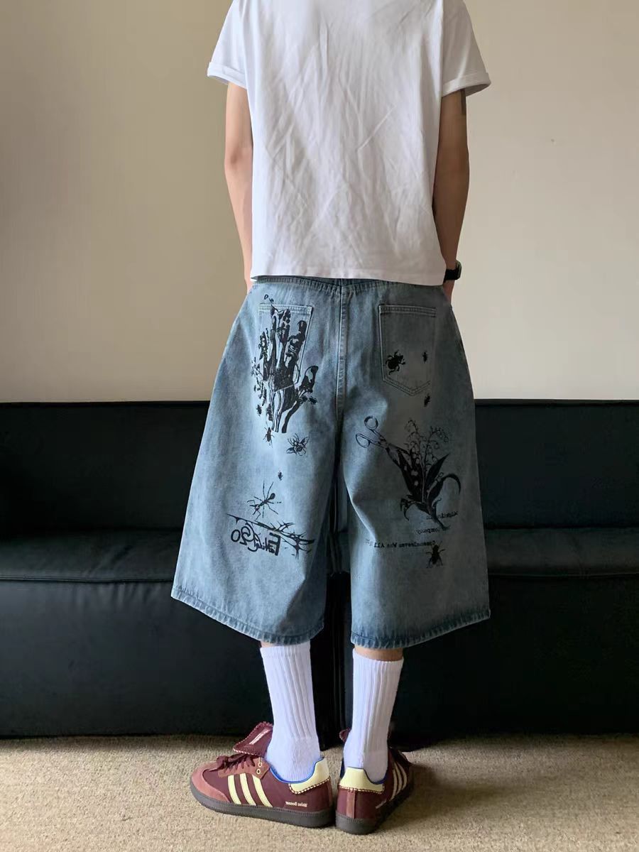 Japanese Brand × Vintage Street Hip Hop Insect Graffiti Baggy Denim Shorts Size US 34 / EU 50 - 2 Thumbnail