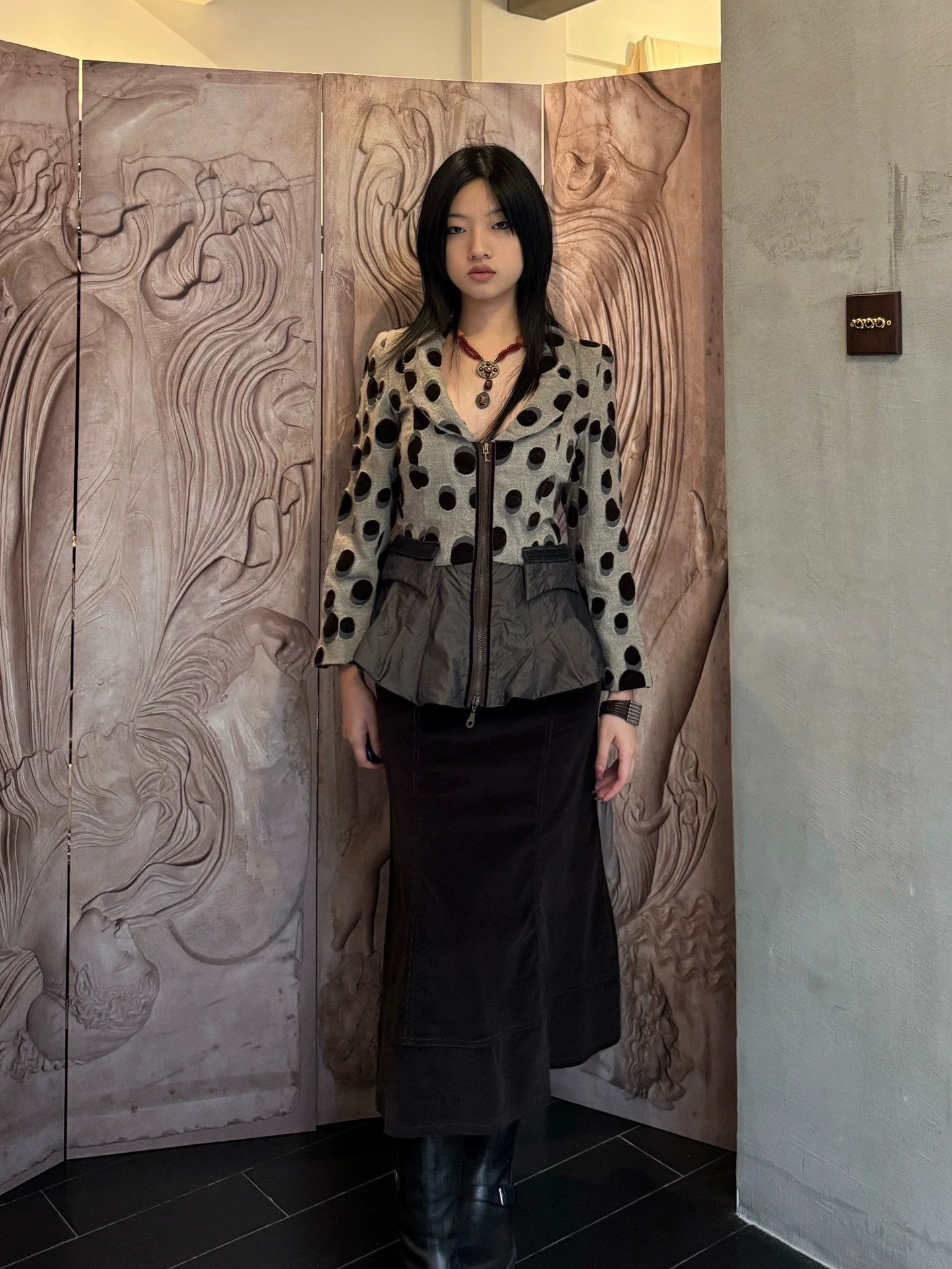 Other Italian Round Neck Polka Dot Waist Paneled Jacket Size M / US 6-8 / IT 42-44 - 3 Thumbnail