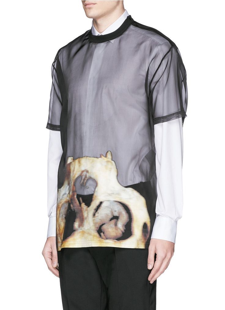 Givenchy Black Skull Hem Organza Silk Oversized T-Shirt Size US S / EU 44-46 / 1 - 3 Thumbnail