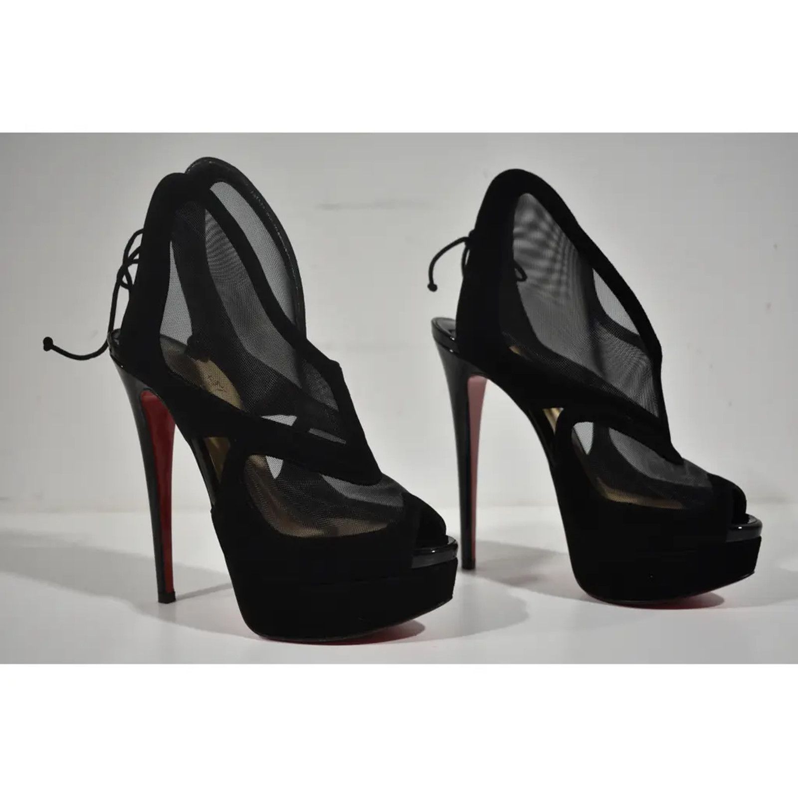 Christian Louboutin Farfamesh 150 Black Platform Peep Toe Sandal Heel Pump 36 Size US 6 / IT 36 - 4 Thumbnail
