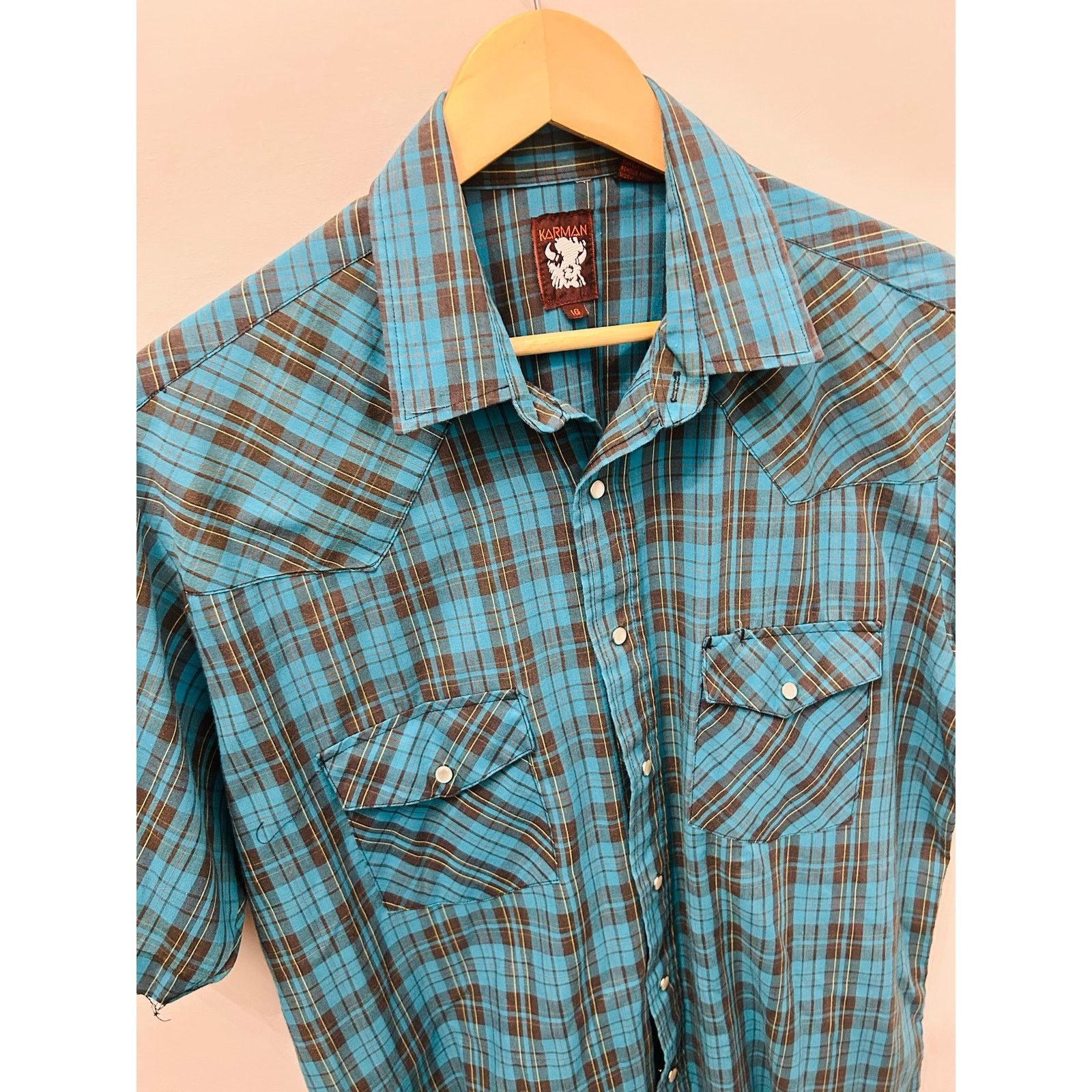 Other Vintage Karman Western Pearl Snap Plaid Cowboy Shirt Size US L / EU 52-54 / 3 - 6 Thumbnail