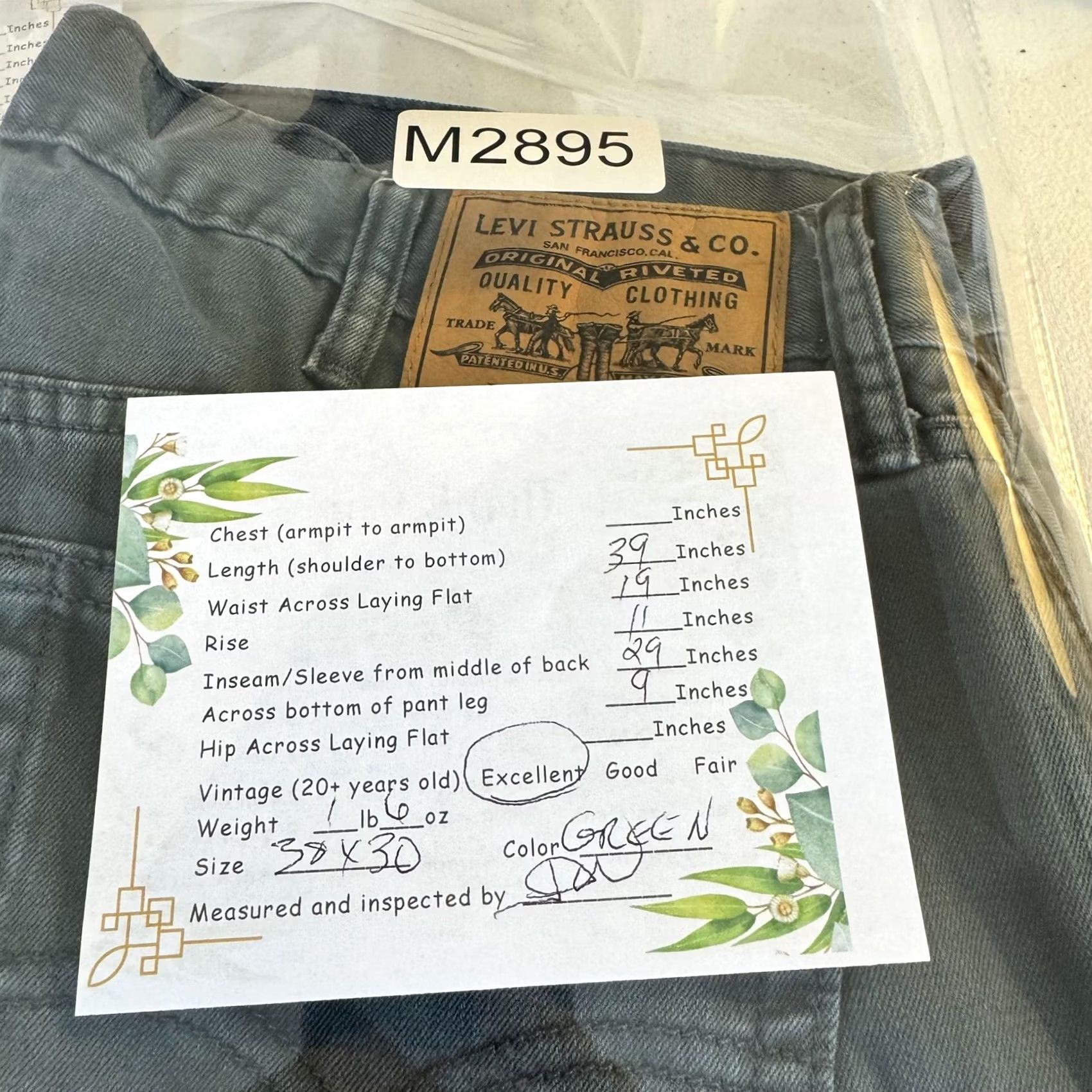 Levi's VINTAGE Levis 514 Jeans Mens 38x30 Gray Green Denim Straight Leg Mid Rise 100% Cotton Size US 38 / EU 54 - 7 Thumbnail