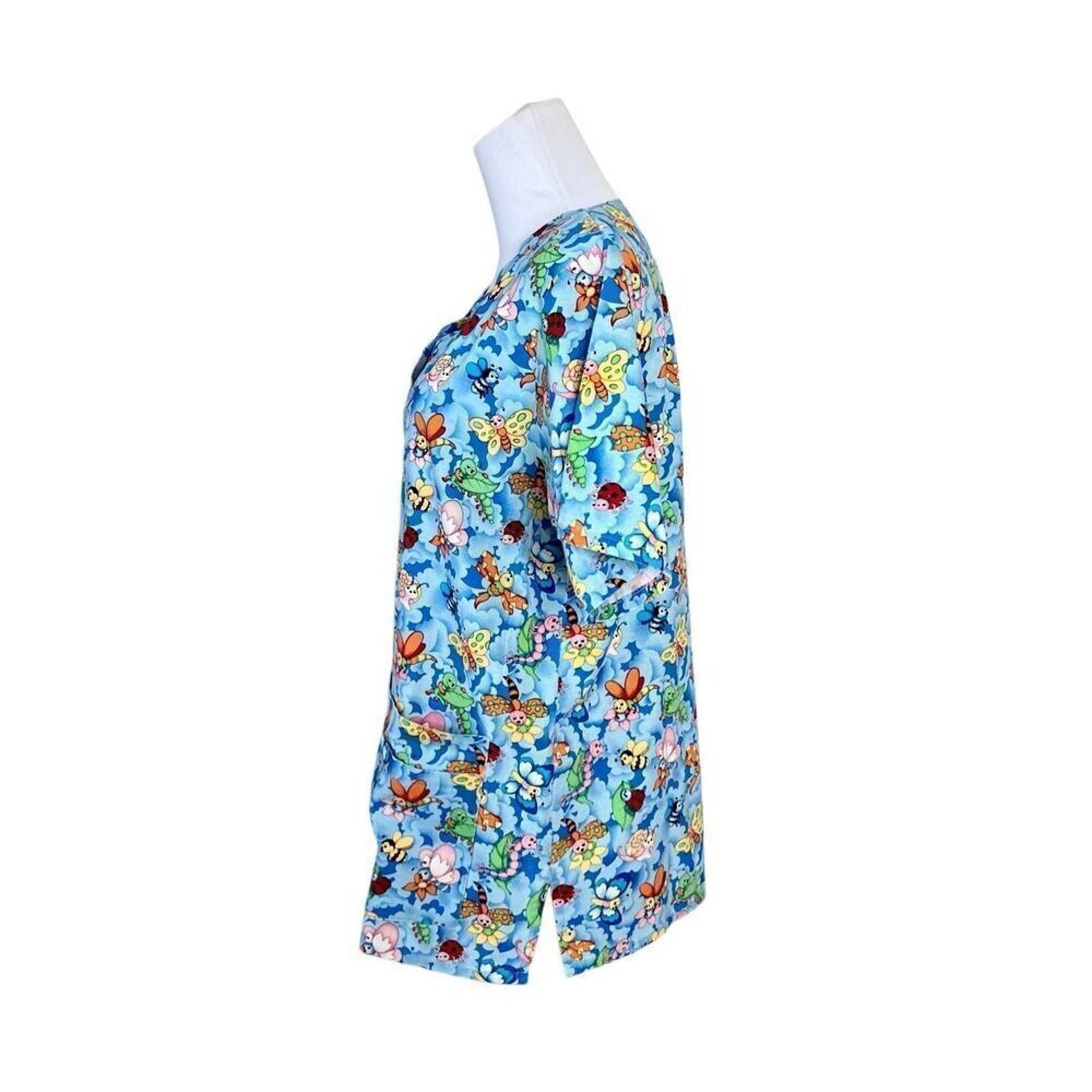 Other Landau Scrub Medical Top MEDIUM Bugs Insects Blue Casual Size M / US 6-8 / IT 42-44 - 2 Thumbnail