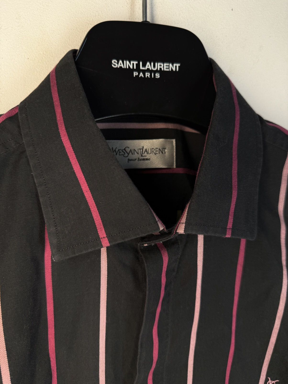 Yves Saint Laurent Black YSL Shirt Short Sleeve Button Up Striped Vintage 90s Size US M / EU 48-50 / 2 - 7 Thumbnail