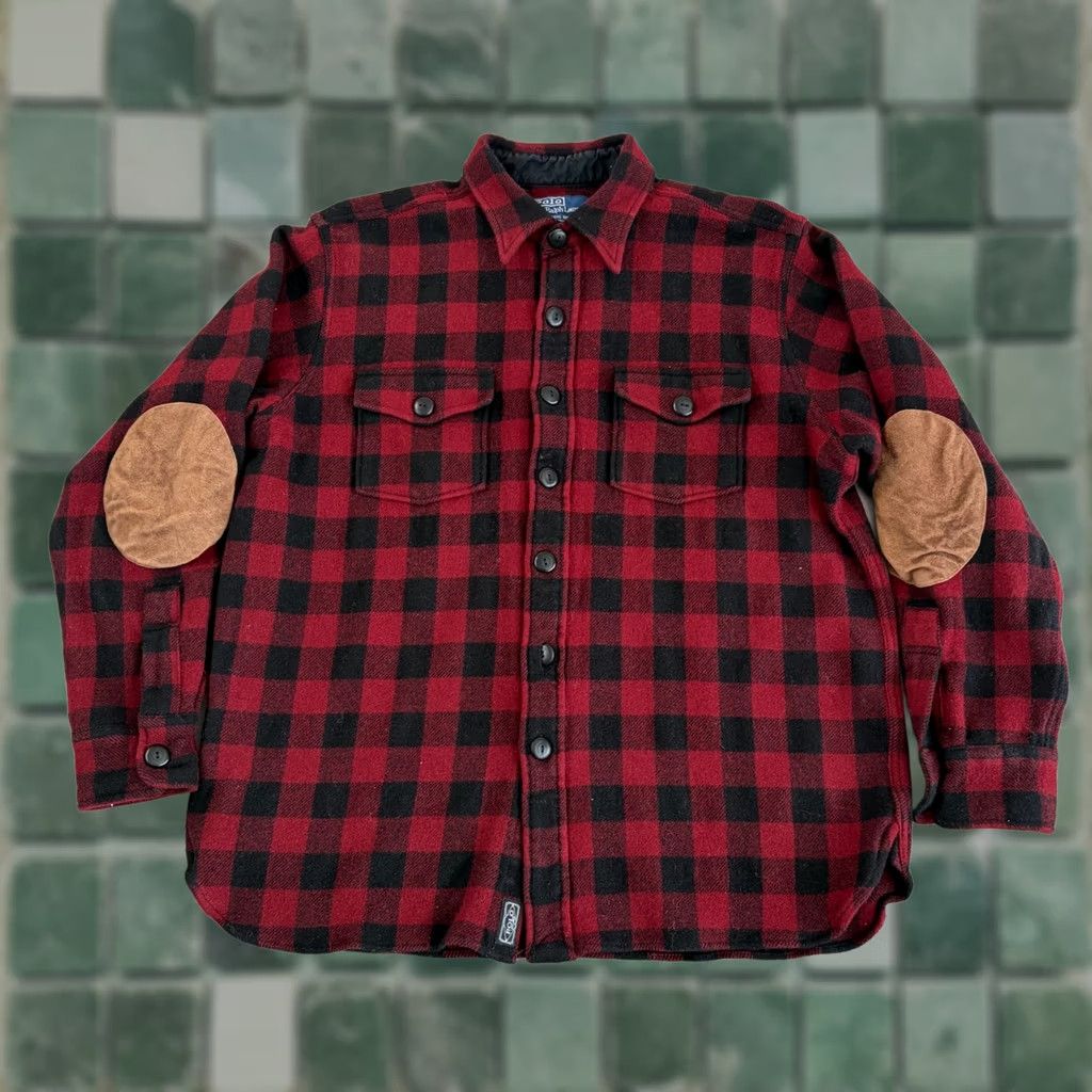 Polo Ralph Lauren VINTAGE Polo Ralph Lauren Workshirt Shirt Men Large Red Plaid Wool Elbow Patch Button-Up Long Sleeve Casual Travel 47in Chest Designer Grunge Preppy Size US L / EU 52-54 / 3 - 1 Thumbnail