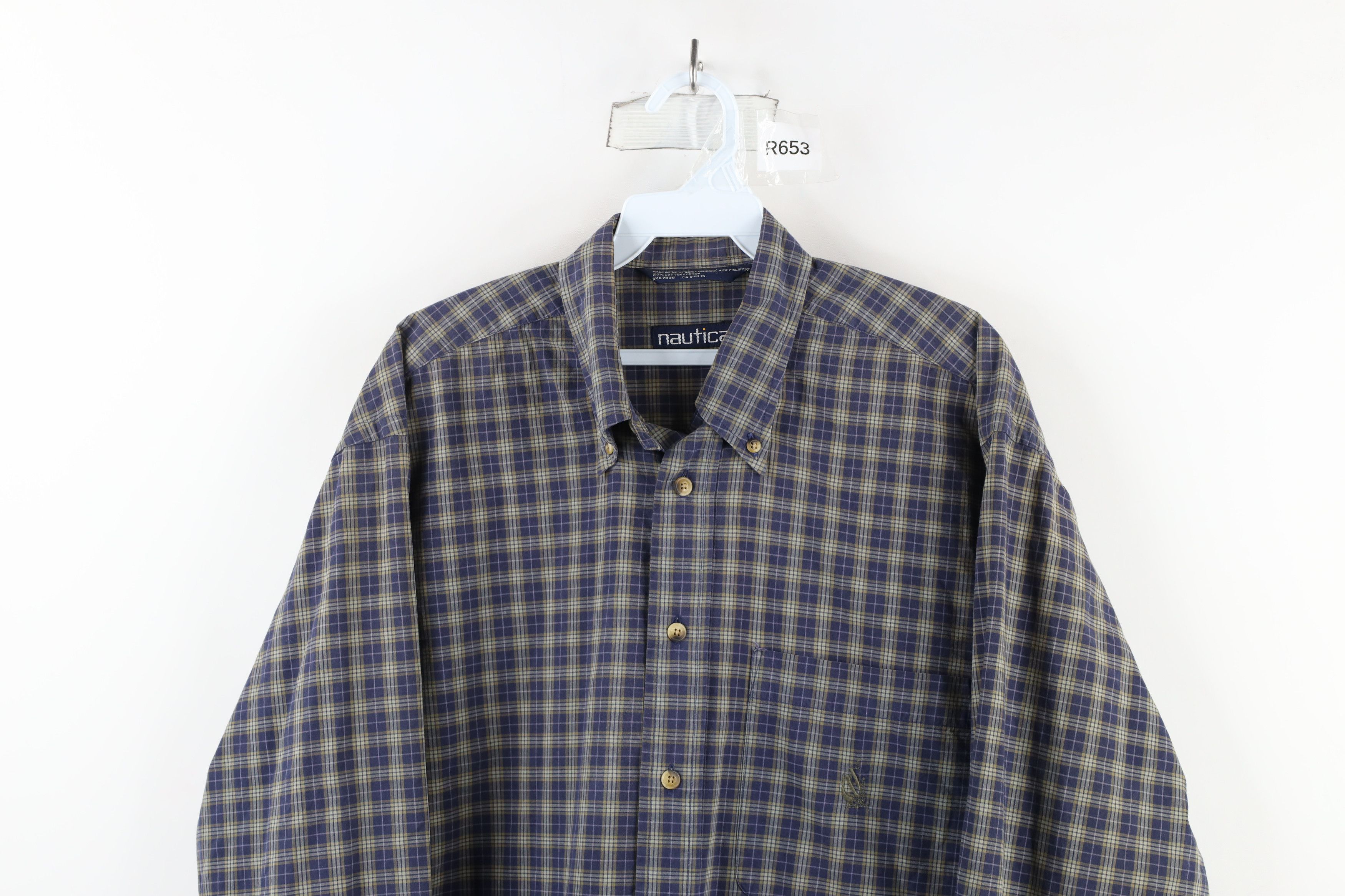 Nautica × Vintage Vintage 90s Nautica Fit Collared Button Down Shirt Plaid Size US M / EU 48-50 / 2 - 2 Thumbnail