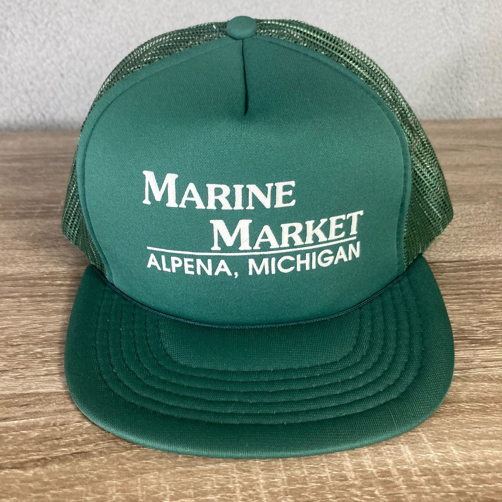 Vintage Vintage Marine Market Alpena Michigan Green Trucker Hat Size ONE SIZE - 1 Thumbnail