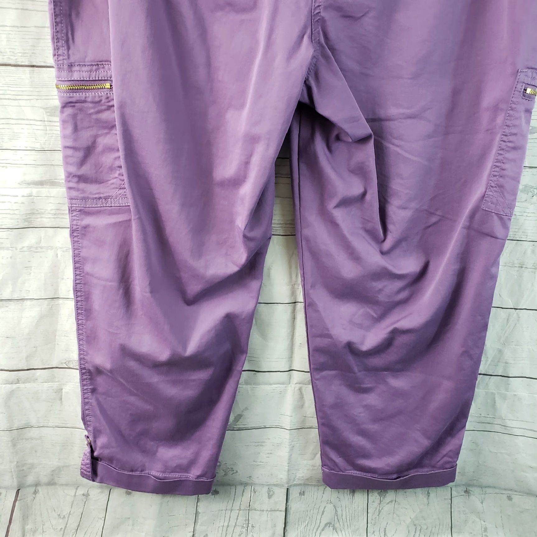 Vintage Chico's Womens Crop Pants Slim High Rise 24 Inseam Purple Cotton Blend Size 12 Cropped Pants Womens Size 34" / US 12 / IT 48 - 5 Thumbnail