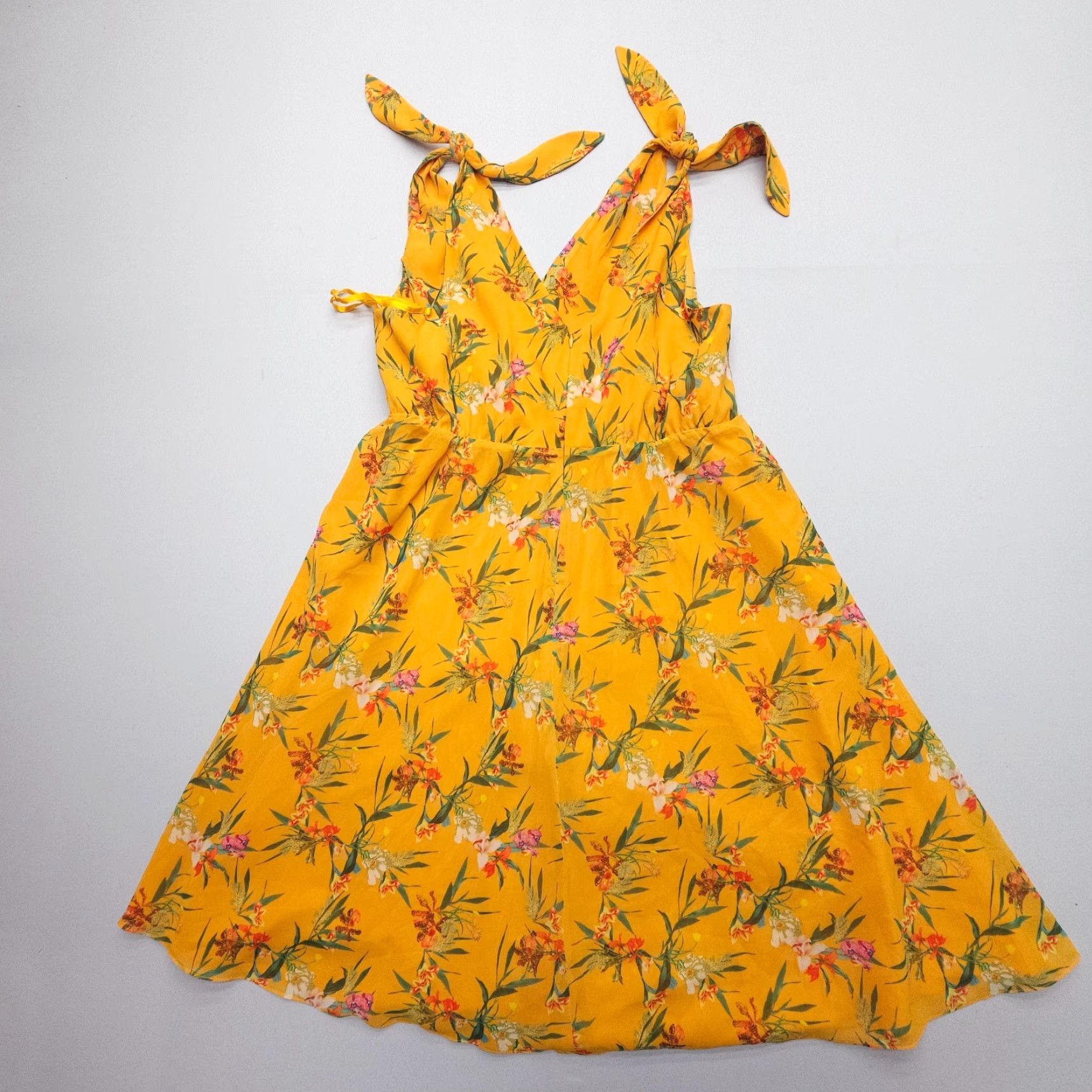 Vintage Alex Marie Dress Floral Print Wrap V Neck Sleeveless Midi Size 8 Yellow Lined Size M / US 6-8 / IT 42-44 - 7 Thumbnail