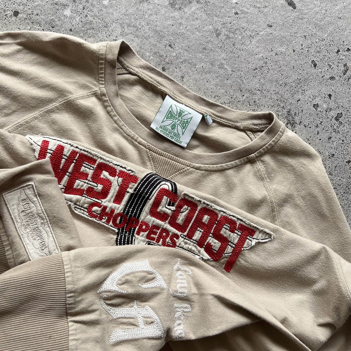 Band Tees × Vintage West Coast Choppers Mens Vintage Beige Long Sleeve Shirt Size US L / EU 52-54 / 3 - 4 Thumbnail