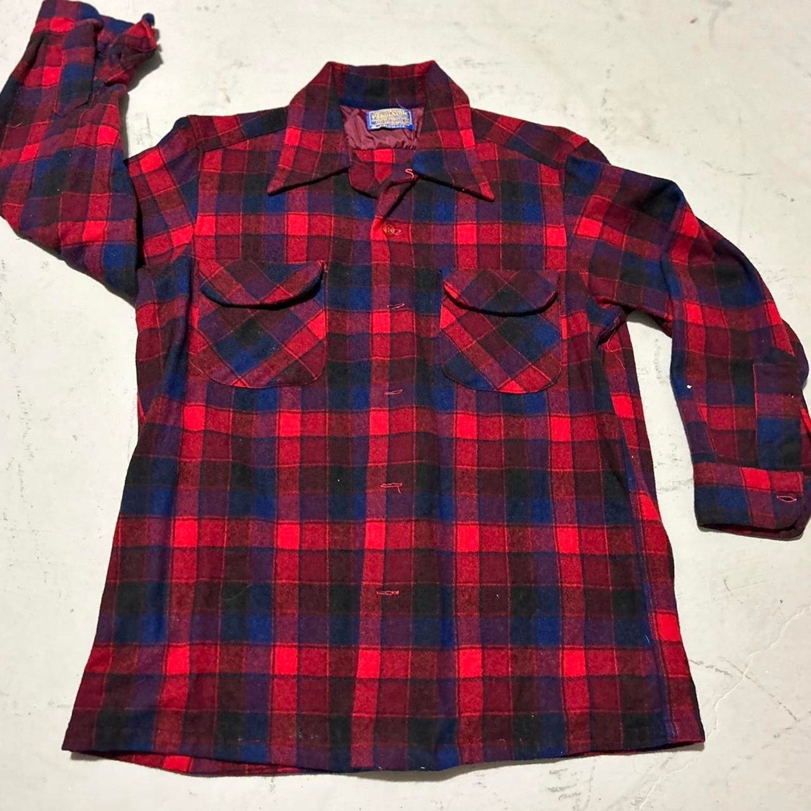 Pendleton **70s Pendleton MacPherson Red Navy Plaid Board Shirt** Size US M / EU 48-50 / 2 - 1 Thumbnail