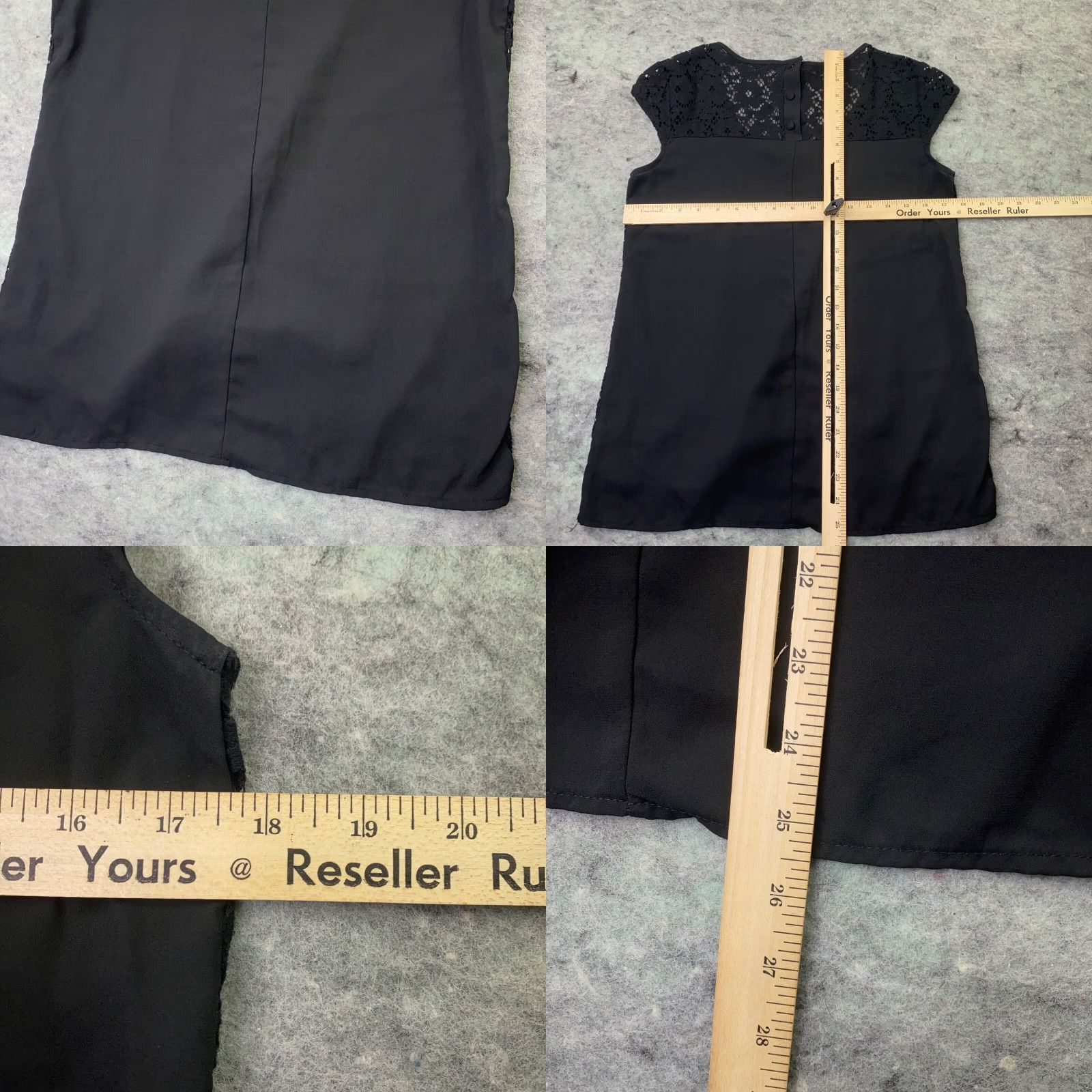 Vintage Dulcie Womens Shirt Top Large Black Blouse Lace Front Short Sleeve Scoop Neck Button Closure Lined Cotton Nylon Size L / US 10 / IT 46 - 8 Thumbnail