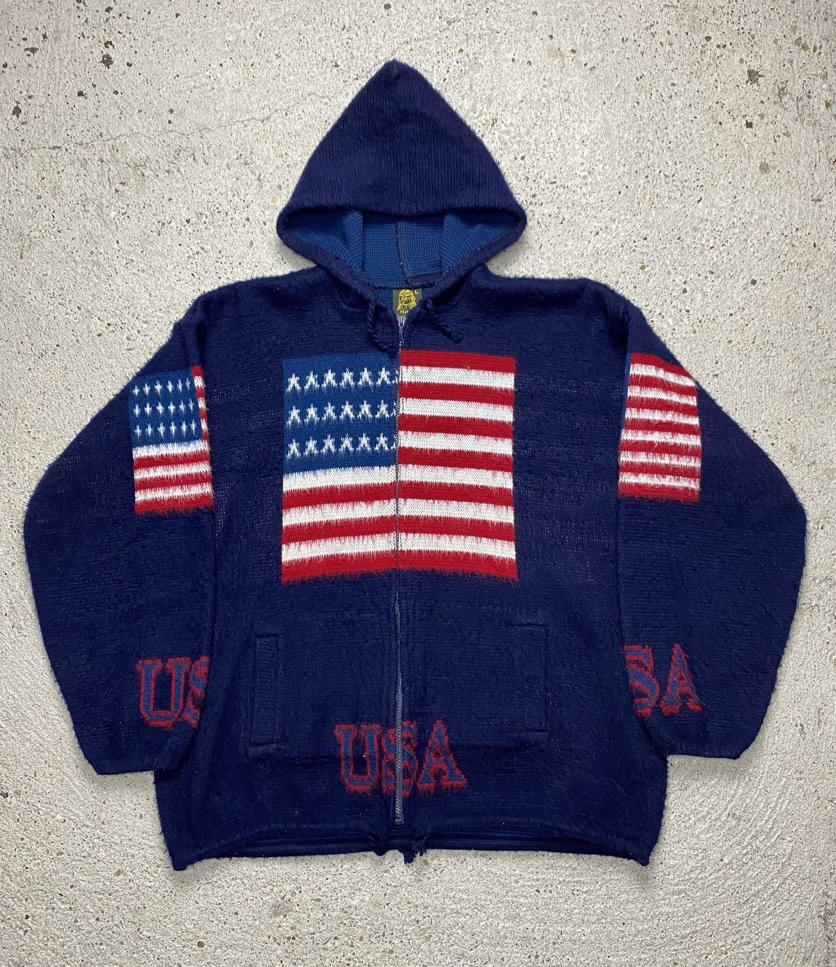Vintage Vintage usa knitted mohair hoodie flag patriotic ovwrsized Size US L / EU 52-54 / 3 - 1 Thumbnail