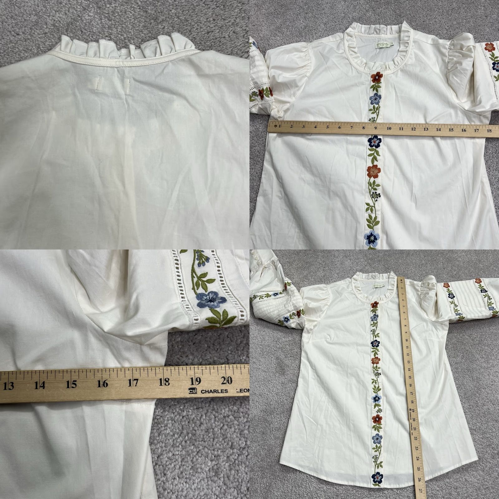 Vintage Spartina 449 Shirt Small Long Sleeve Button Front Cotton Embroidered Floral Womens Size S / US 4 / IT 40 - 8 Thumbnail