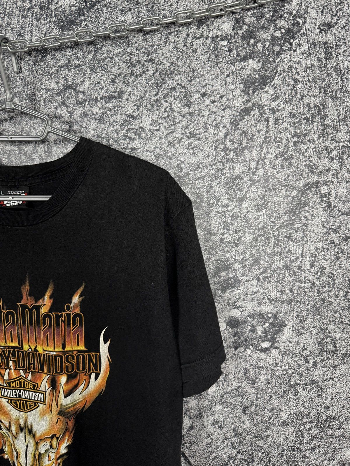 Harley Davidson Vintage Harley-Davidson Santa Maria T-Shirt Flame Skull Sz L Size US L / EU 52-54 / 3 - 3 Thumbnail