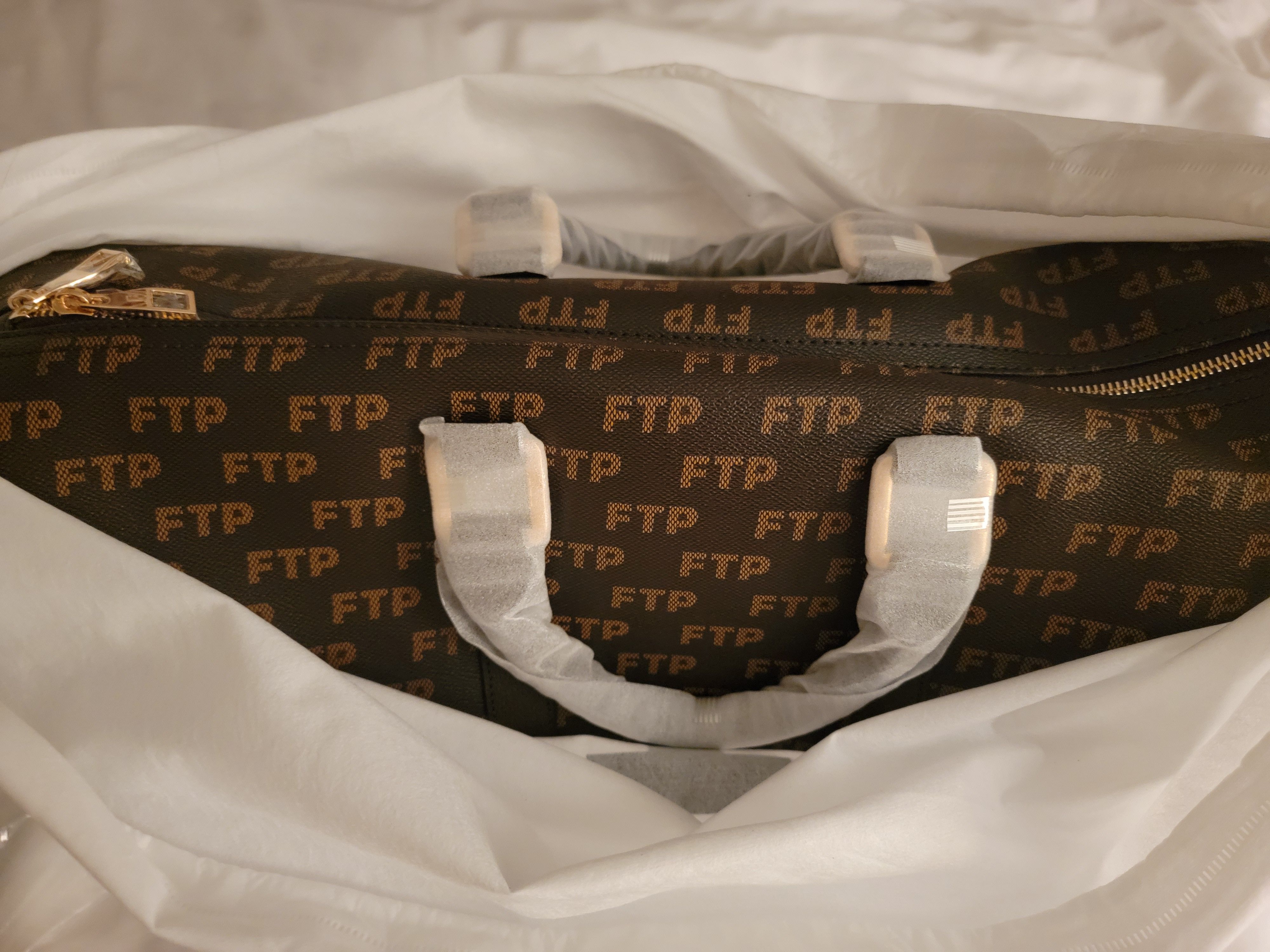 Fuck The Population FTP Logo Repete Duffle Bag (Brown) Size ONE SIZE - 6 Thumbnail