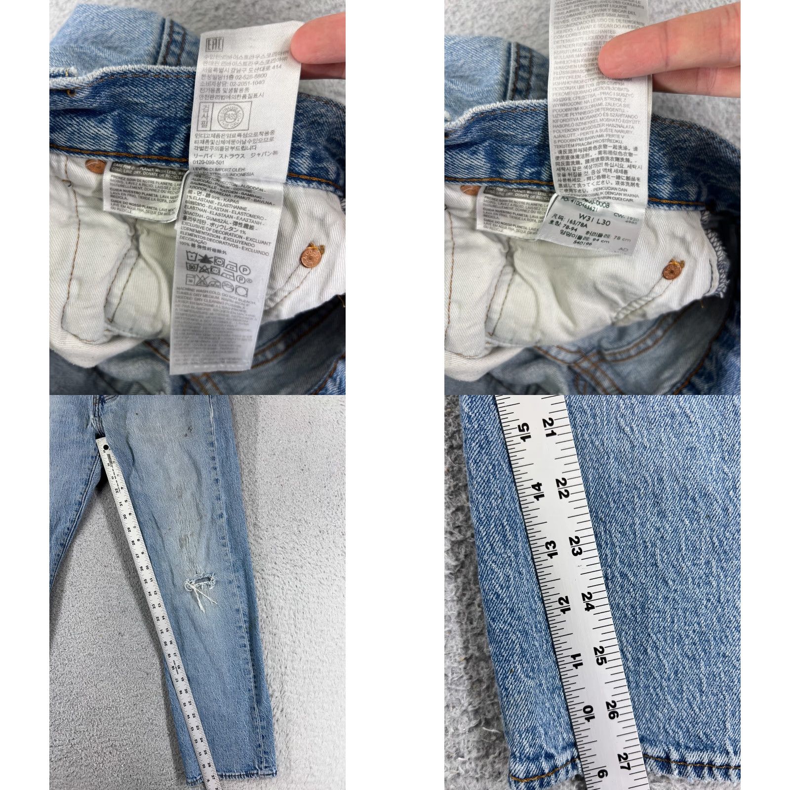 Levi's Levi's 501 Jeans Denim Blue Regular Adult 31 28x27 Button Fly Distressed 5-Pocket Solid Cotton Blend Vintage No Size US 31 - 8 Thumbnail