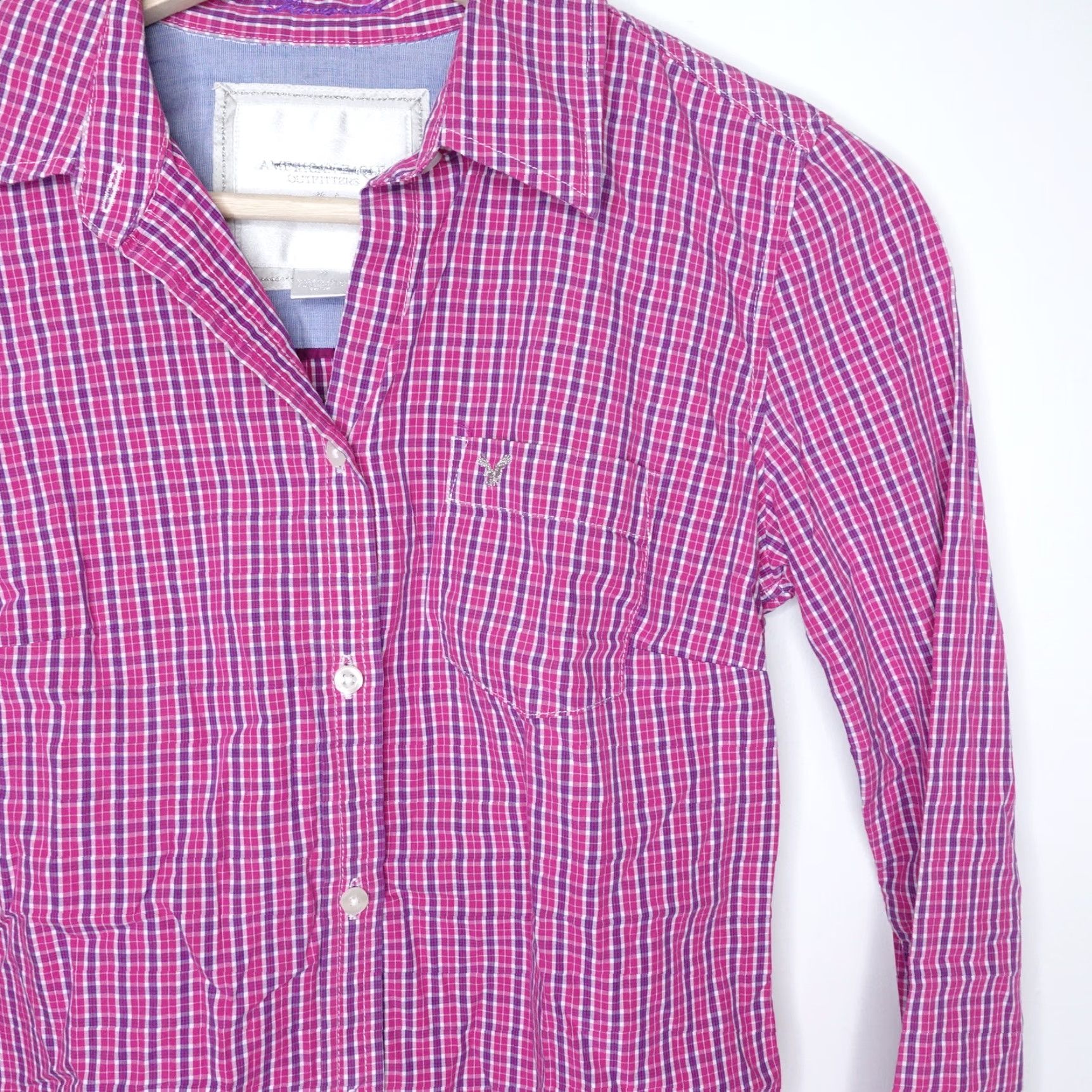 Vintage AMERICAN EAGLE Long Sleeve Pink Plaid Button-Up Shirt Womens Size 0 Size XS / US 0-2 / IT 36-38 - 3 Thumbnail
