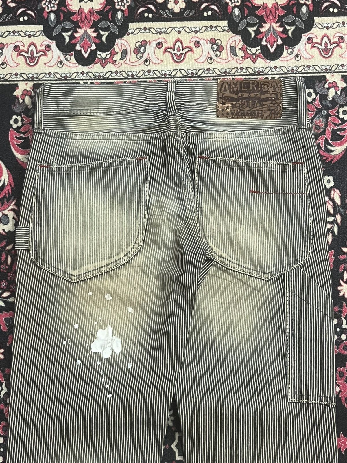 Japanese Brand American Varosh Pinstripe Double Knee Ripped Flared Jeans Size 28" / US 6 / IT 42 - 7 Thumbnail