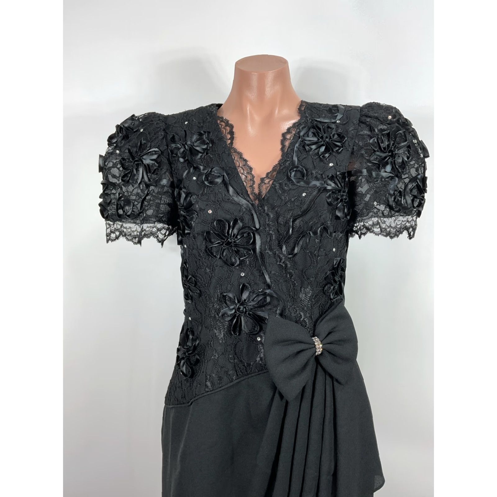 VINTAGE Leslie Fay Cocktail Dress Black 1980s Floral Lace Puffy Sleeve Prom  Sheath 4 Womens - ilac.rochib.com