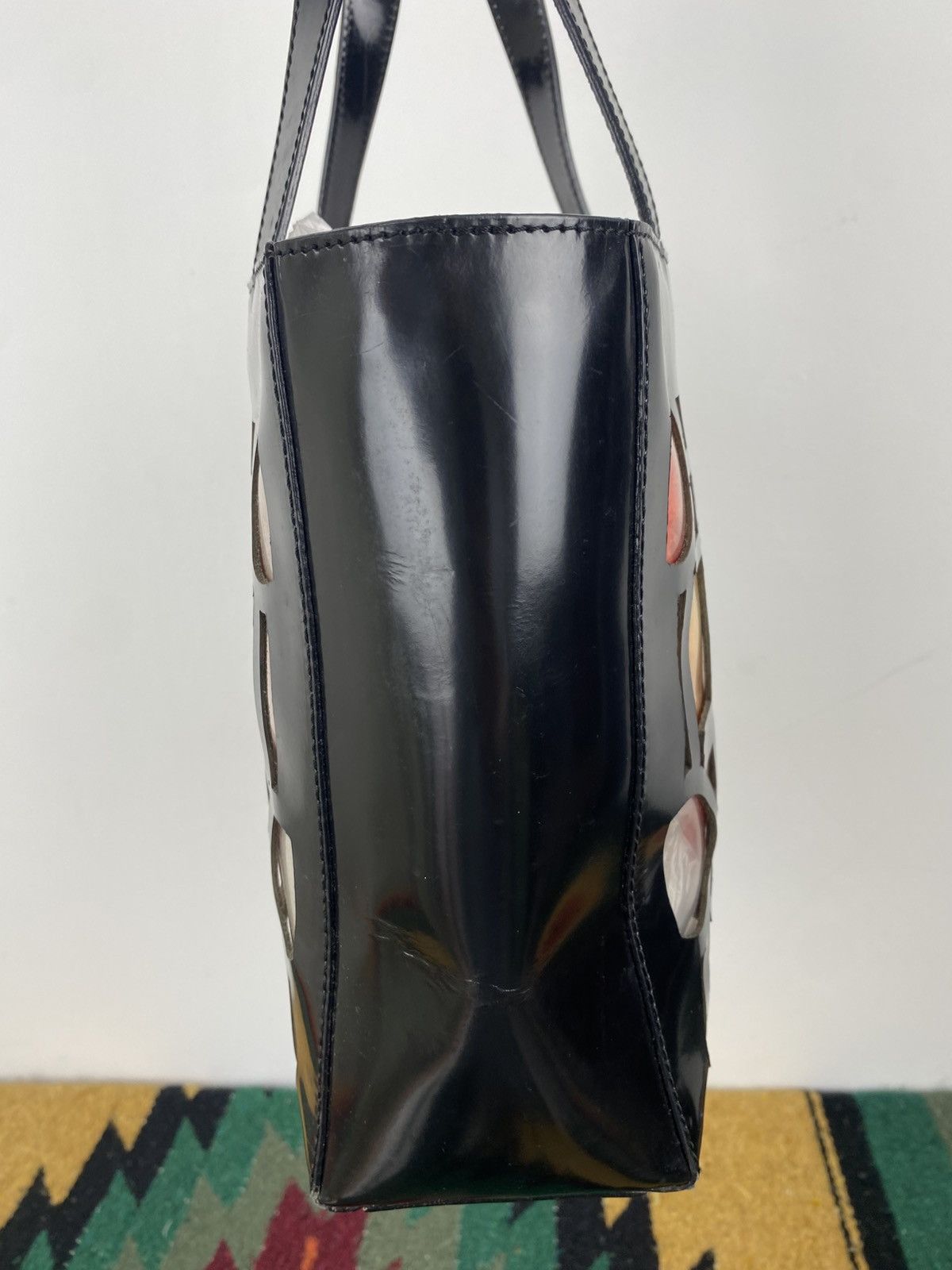 Celine 2000’s Celine Cutout Logo Black Vinyl Shoulder Tote Bag Size ONE SIZE - 21 Thumbnail