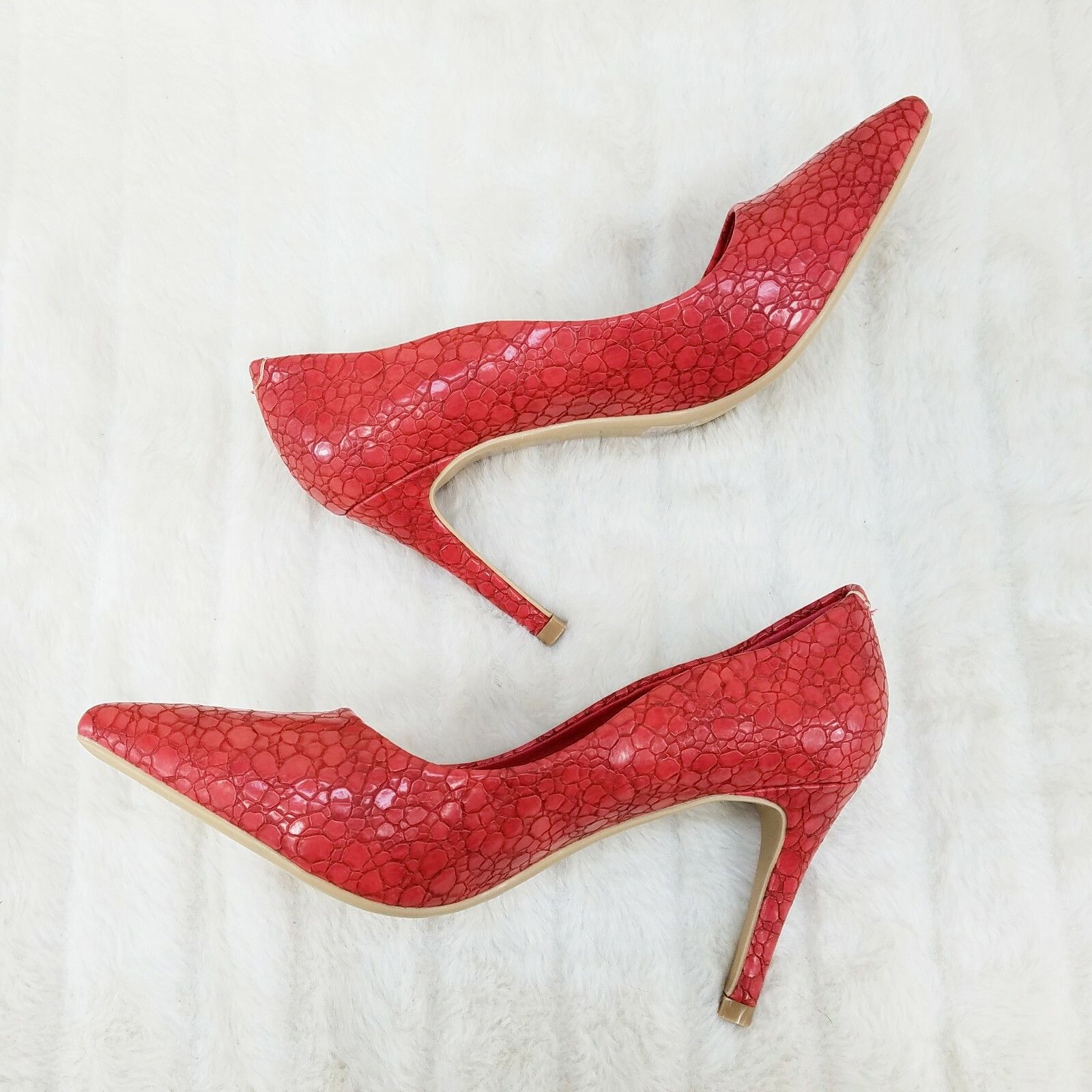 Other Monica Textured 3.5" Heel Pointy Toe Pump Shoes Red (US Shoe Size US 7.5 / IT 37.5 - 1 Thumbnail