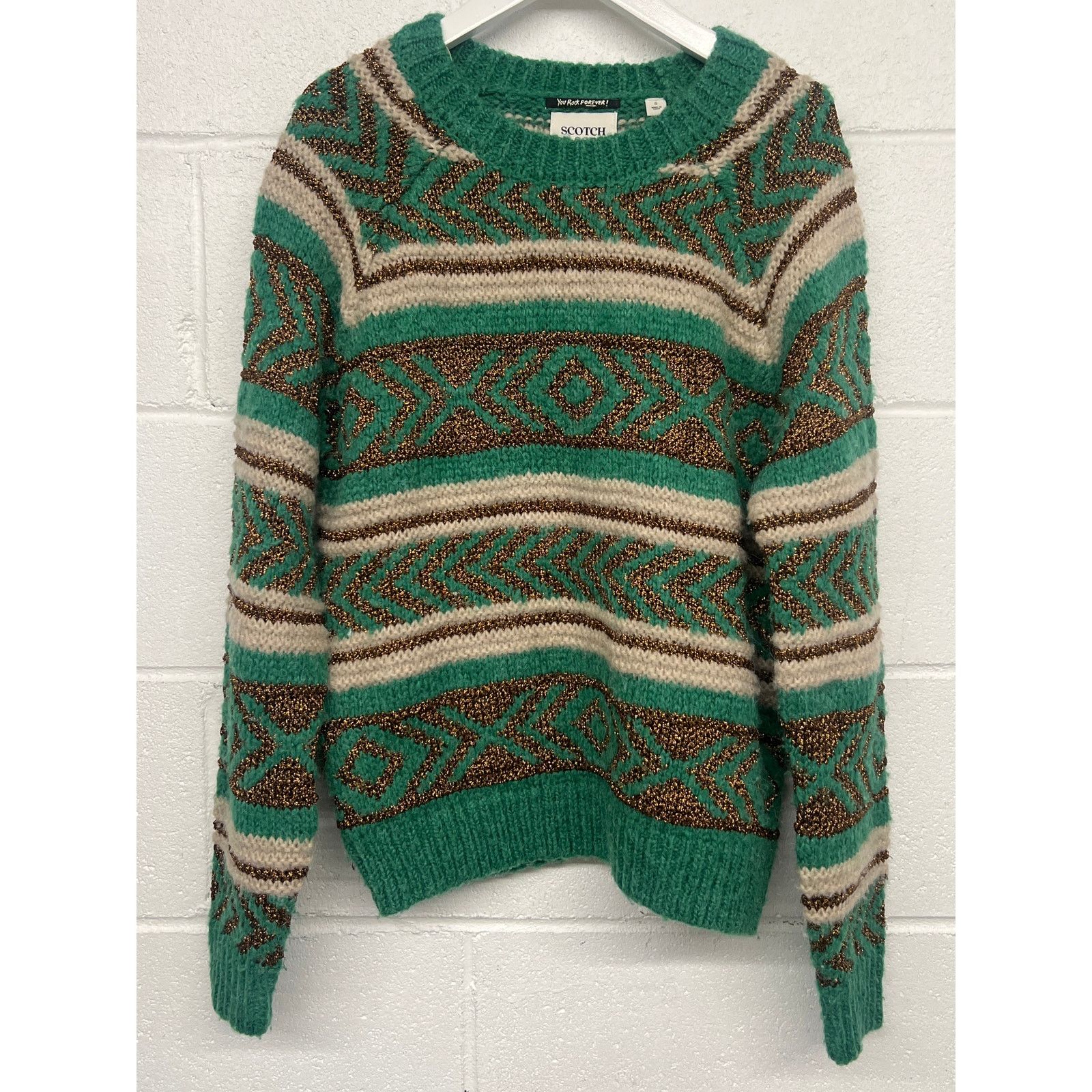 Scotch & Soda Scotch & Soda Sz Small Green Fair Isle Knit Pullover Sweater Size S / US 4 / IT 40 - 3 Thumbnail