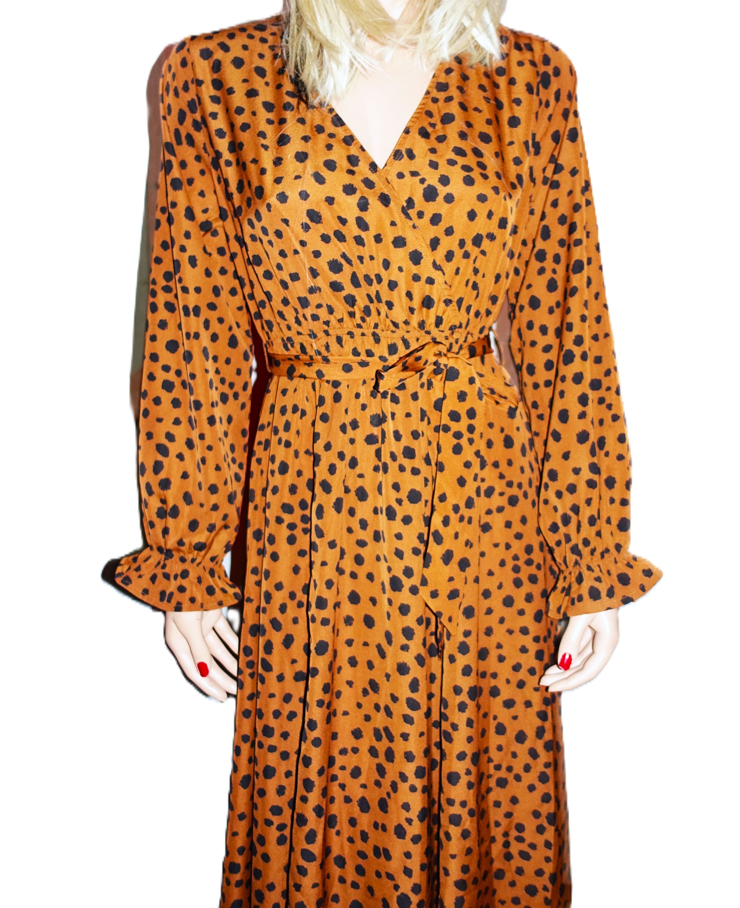 Other Cupshe Brown Black Faux Wrap Polka Dot Dress M NWT Size M / US 6-8 / IT 42-44 - 4 Thumbnail