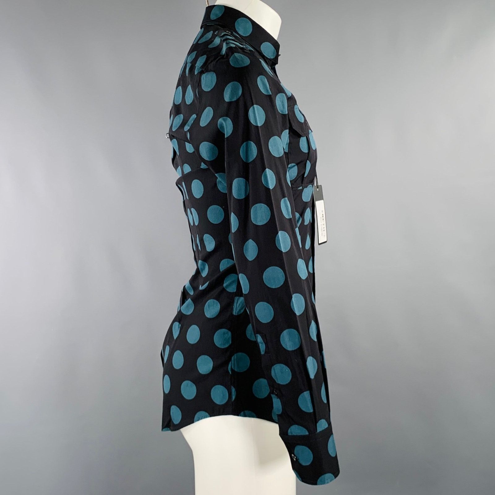 Dolce & Gabbana Size 38 Black Blue Dots Cotton Epaulettes Long Sleeve Shirt Size US S / EU 44-46 / 1 - 3 Thumbnail