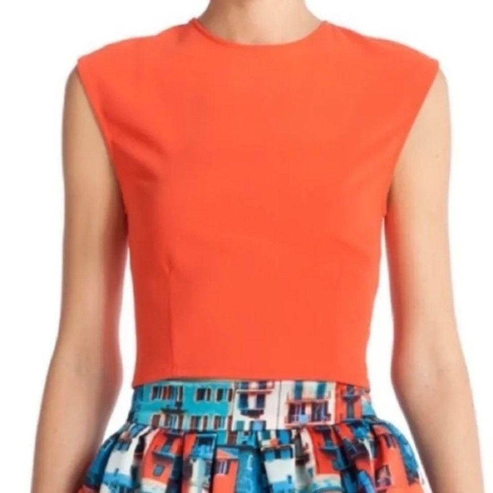 Alice + Olivia Alice + Olivia Kylnn Darted Orange Crop Top Full Zipper Bac Size L / US 10 / IT 46 - 1 Thumbnail