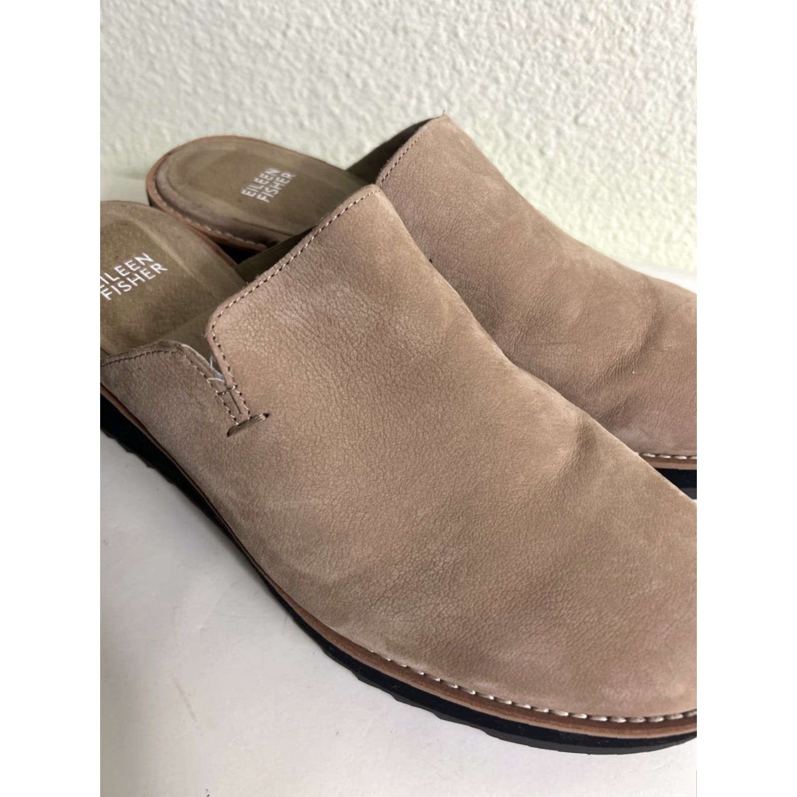 Eileen Fisher Eileen Fisher Loti Tumbled Nubuck Wedge Mule Slip On Shoes Tan Women Size 10 Mules Size US 10 / IT 40 - 3 Thumbnail