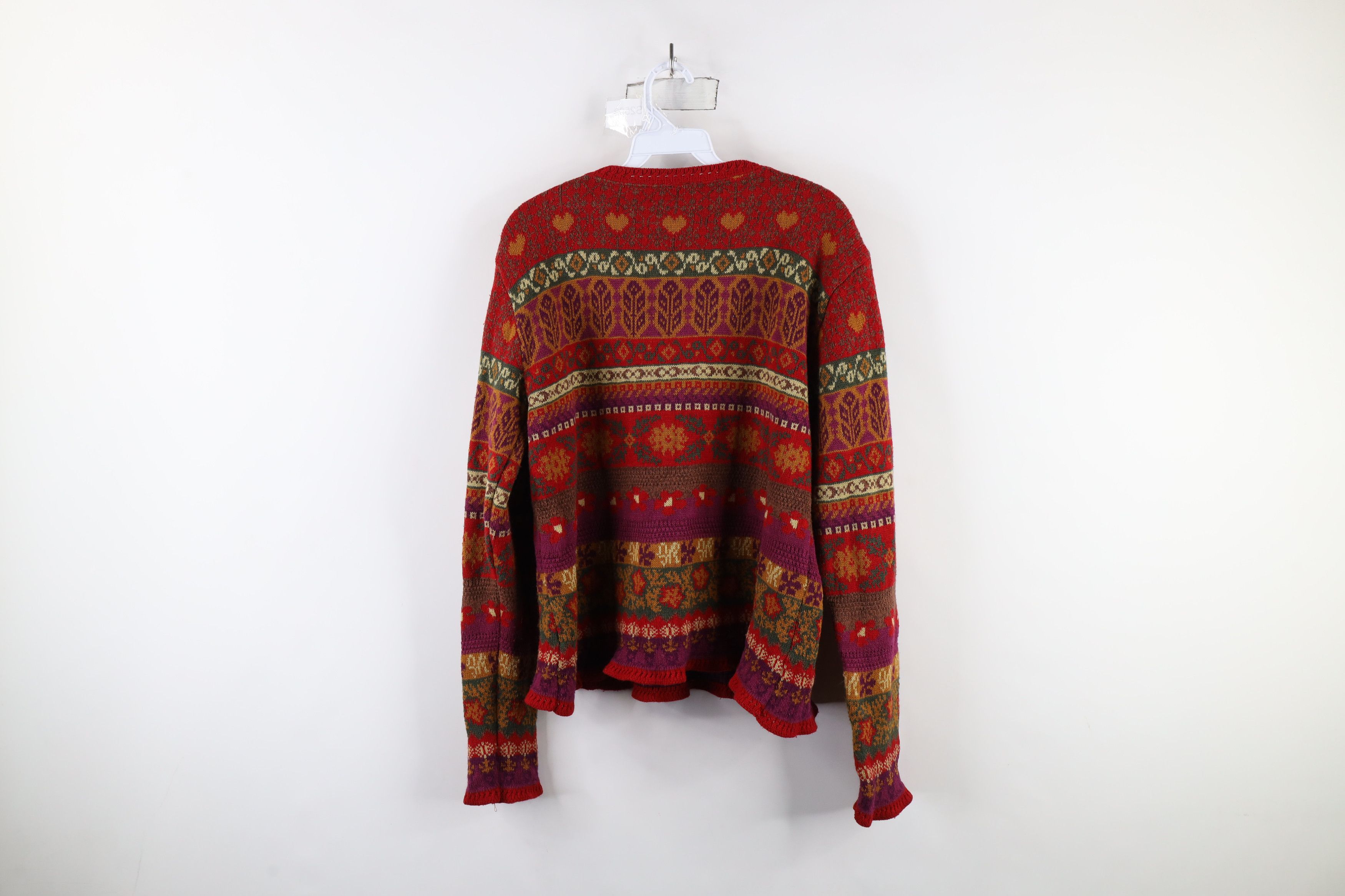 Vintage Vintage 90s Streetwear Fair Isle Flower Heart Knit Sweater Size L / US 10 / IT 46 - 9 Thumbnail