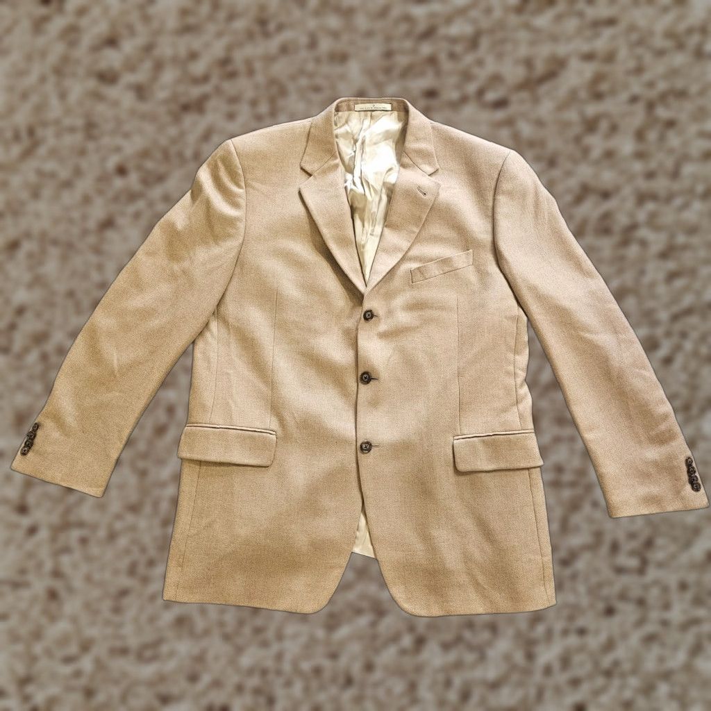 Joseph Abboud Joseph Abboud Blazer Mens 44L Beige Tan Cashmere 3 Button Sport Coat Business Blazer Size 44R - 1 Thumbnail