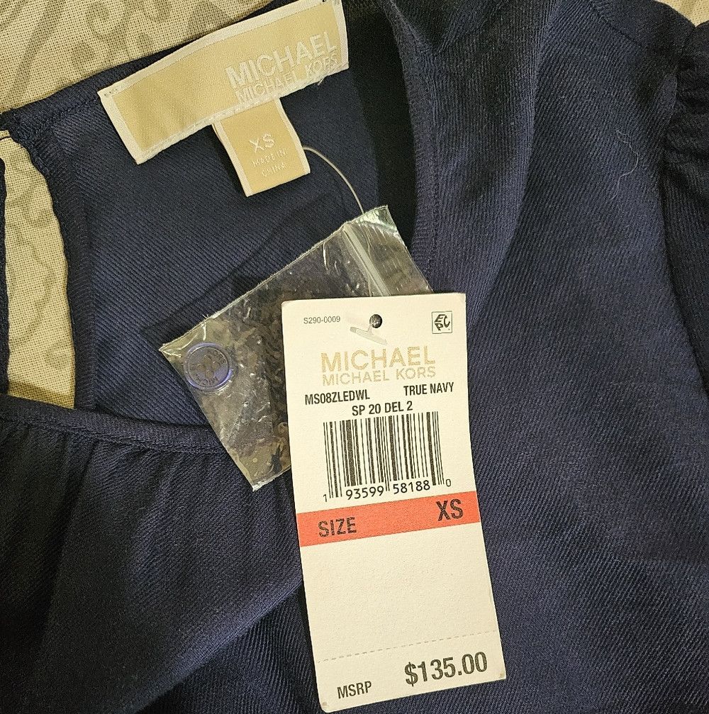 Michael Kors Michael Kors Navy Blue Tiered Eyelet Short Sleeve Dress XS Size XS / US 0-2 / IT 36-38 - 4 Thumbnail
