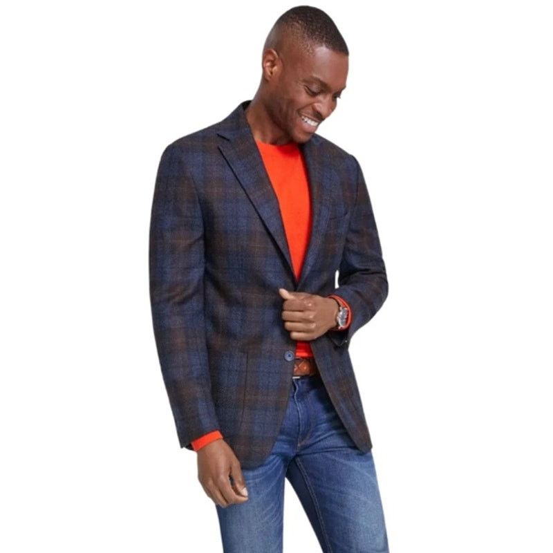 Tallia Men's Blue/Brown Classic Plaid Sport Coat Size 36R