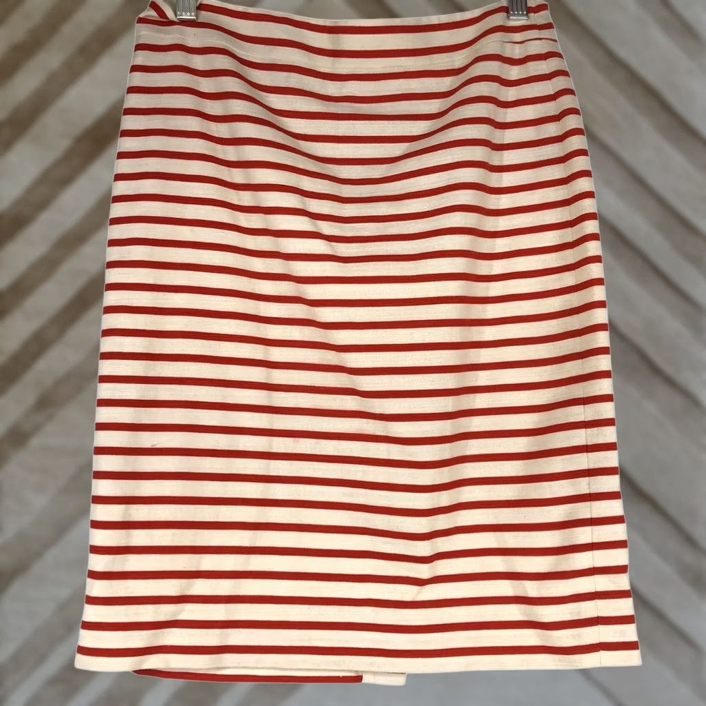 J.Crew J. CREW - Womens 2 - RED & CREAM STRIPE LINEN BLEND NO. 2 PENCIL SKIRT Size 26" / US 2 / IT 38 - 1 Thumbnail