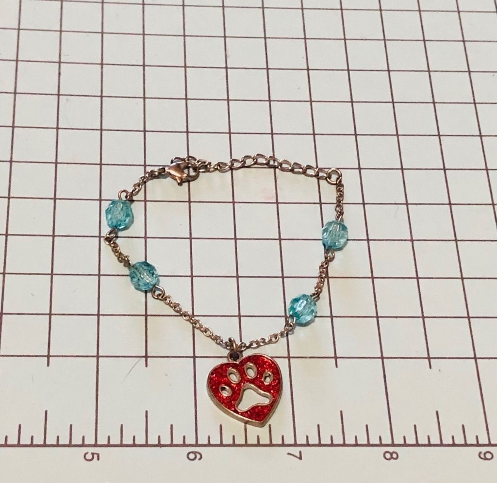 Vintage Dog Lover Paw Print Charm Chain Bracelet Metal Red & teal Size ONE SIZE - 3 Thumbnail