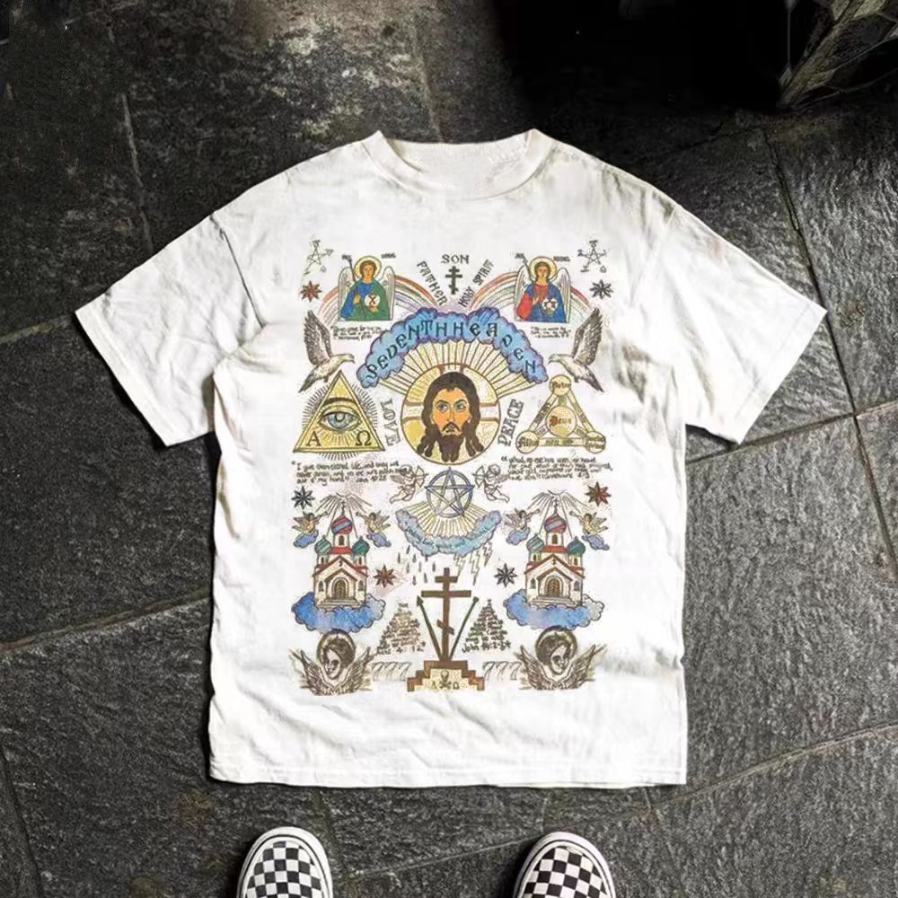Vintage White street washed retro God print t-shirt Size US M / EU 48-50 / 2 - 1 Thumbnail