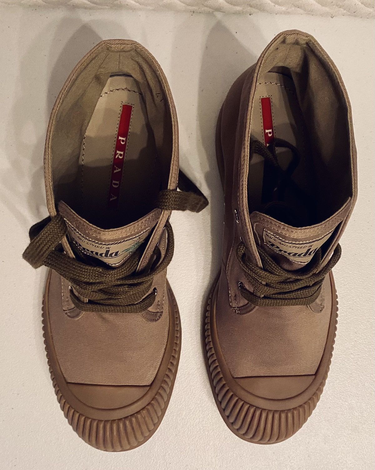Prada Prada 🇮🇹 Khaki Denim Dipped Toe Techno Sneakers 7.5 US NEW Size US 7.5 / EU 40-41 - 3 Thumbnail