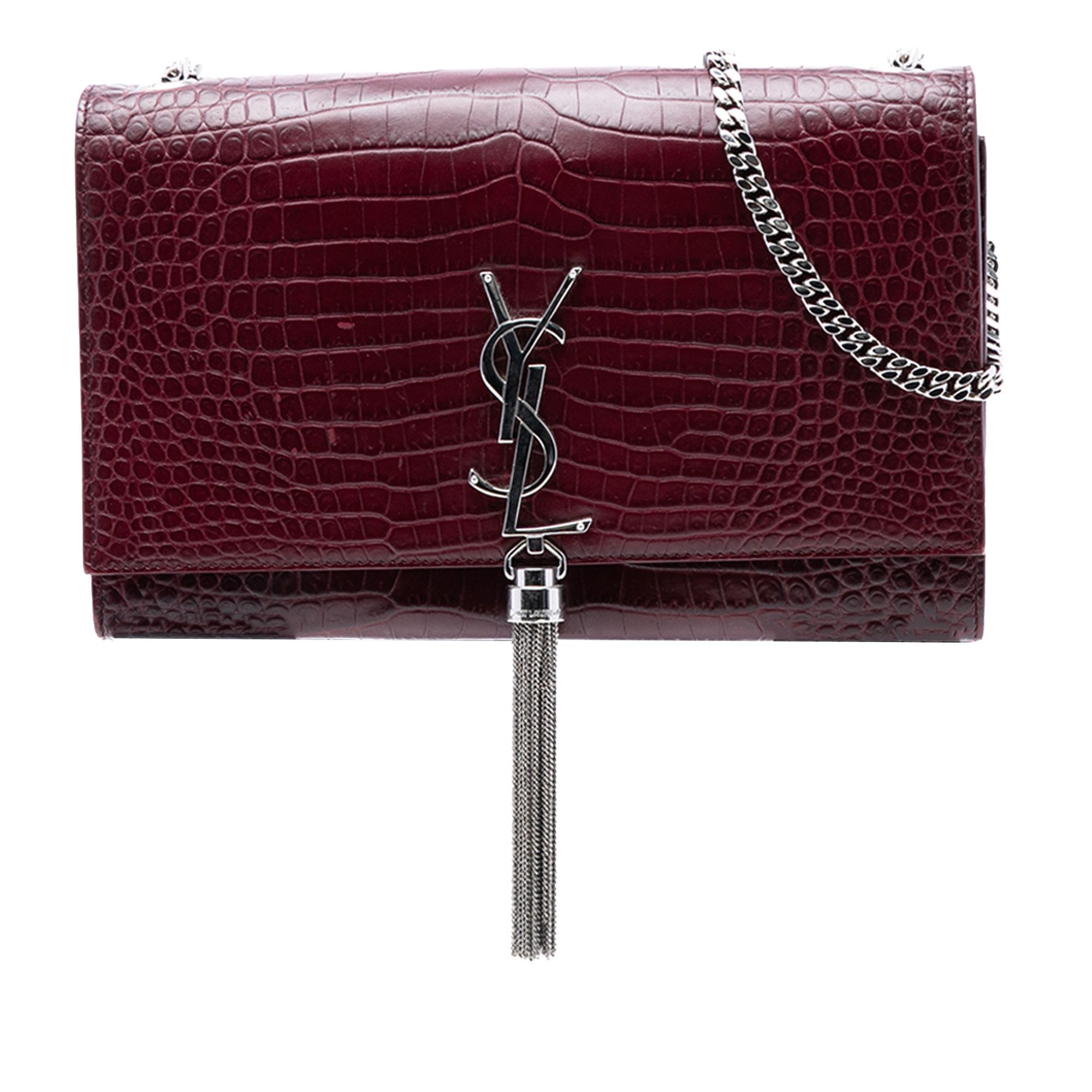 Yves Saint Laurent Medium Croc Embossed Leather Monogram Kate Tassel Crossbody