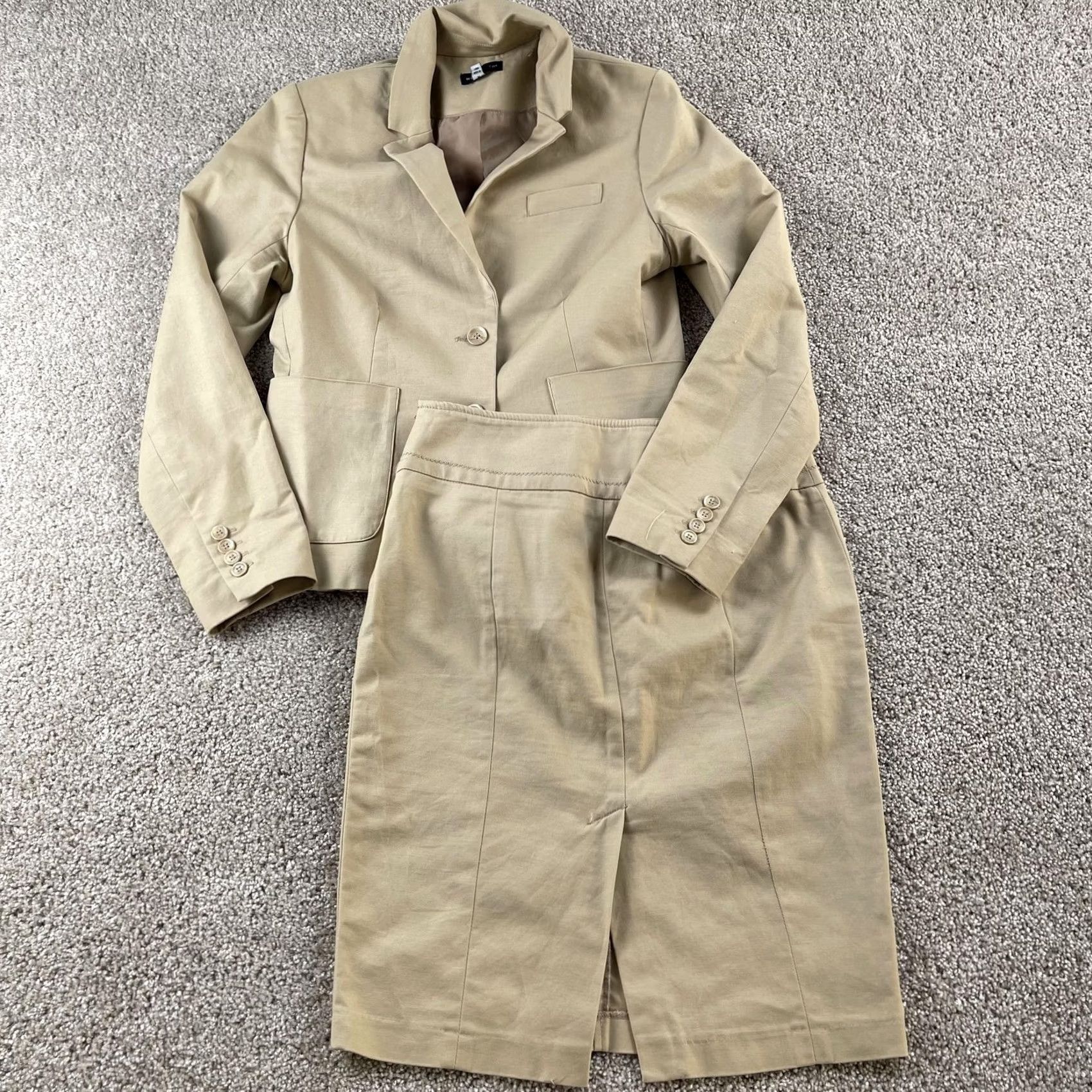 Willi Smith Willi Smith Skirt Suit Womens Medium Beige Two-Button Lined Jacket Skirt Career Set Size 32" / US 10 / IT 46 - 2 Thumbnail