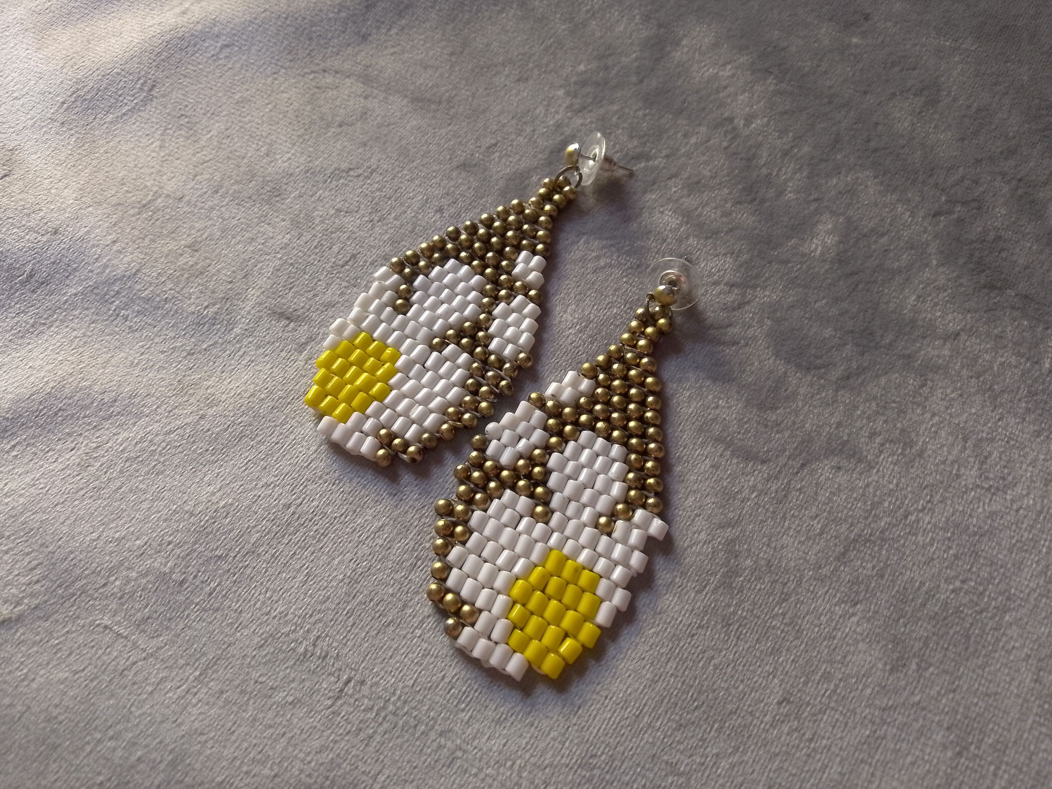 Handmade Earrings Embroidered Teardrop Shape Flowers Brass/Glass Size ONE SIZE - 1 Thumbnail