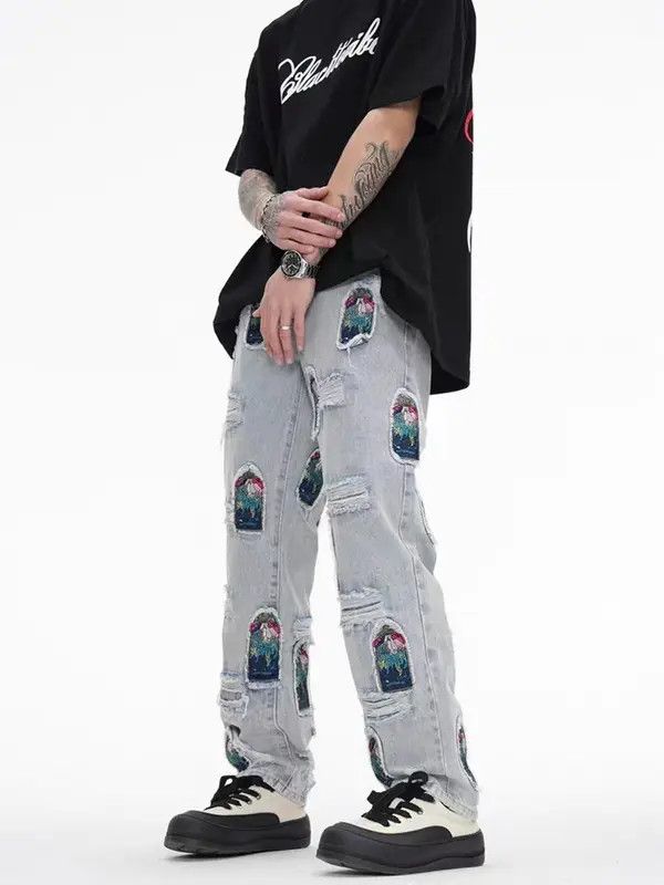 Japanese Brand Retro hip-hop washed distressed distressed patch jeans Size US 30 / EU 46 - 4 Thumbnail
