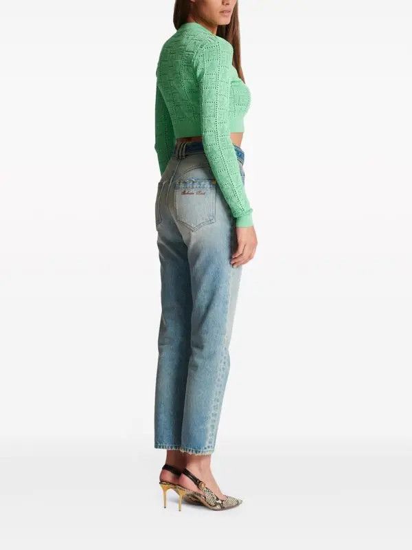 Balmain o1s1wg110825 Monogram Open Knit Cardigan in Green Size S / US 4 / IT 40 - 4 Thumbnail