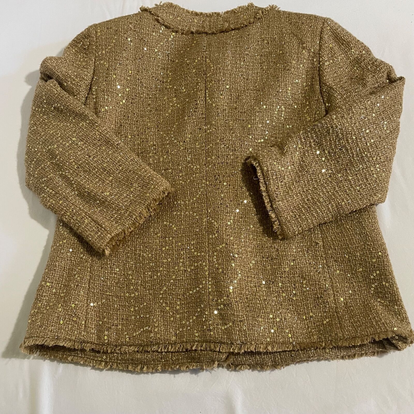 Other Investments Gold Sequin Blazer Jacket Fringe Trim New 10 Size L / US 10 / IT 46 - 10 Thumbnail